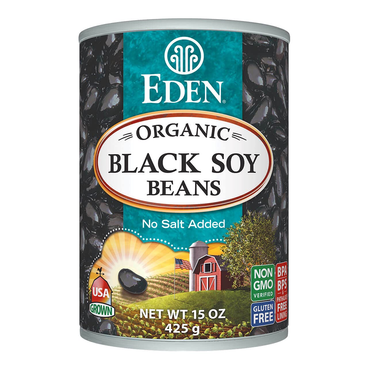 Organic Black Soybeans - 15 oz Can | Non-GMO, Gluten Free, Vegan & Kosher Certified | High Protein, No Salt Added | USA Grown | Ready to Eat | Perfect for Salads, Soups, Stews & Healthy Meal Prep