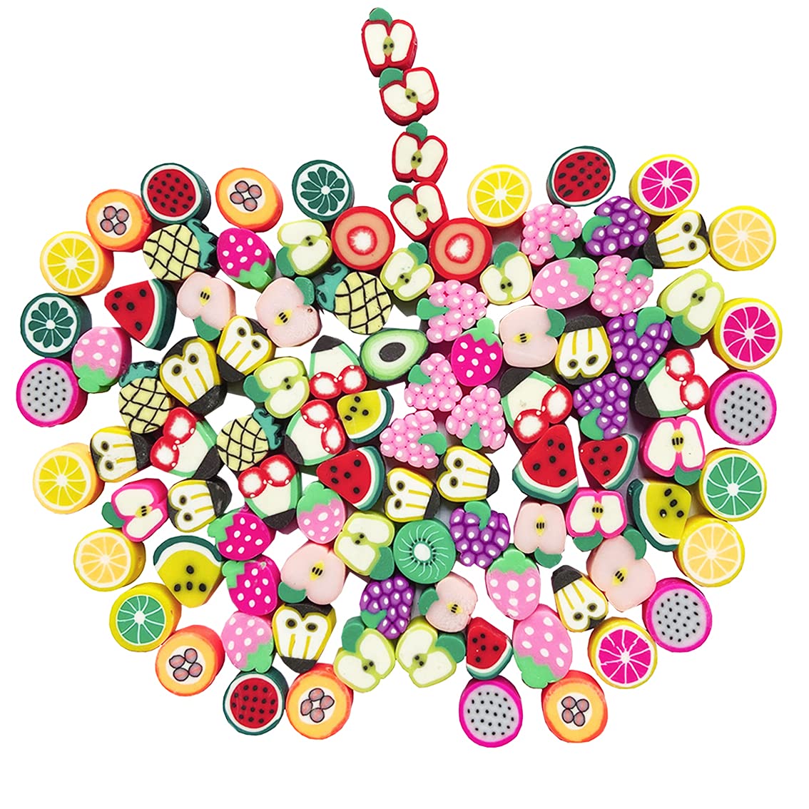 SHUOSHE 100PCS Polymer Clay Fruit Beads - Assorted DIY Spacer Beads for Bracelet, Necklace & Jewelry Making - Perfect for Summer Crafts, Kids DIY Projects & Gift Accessories