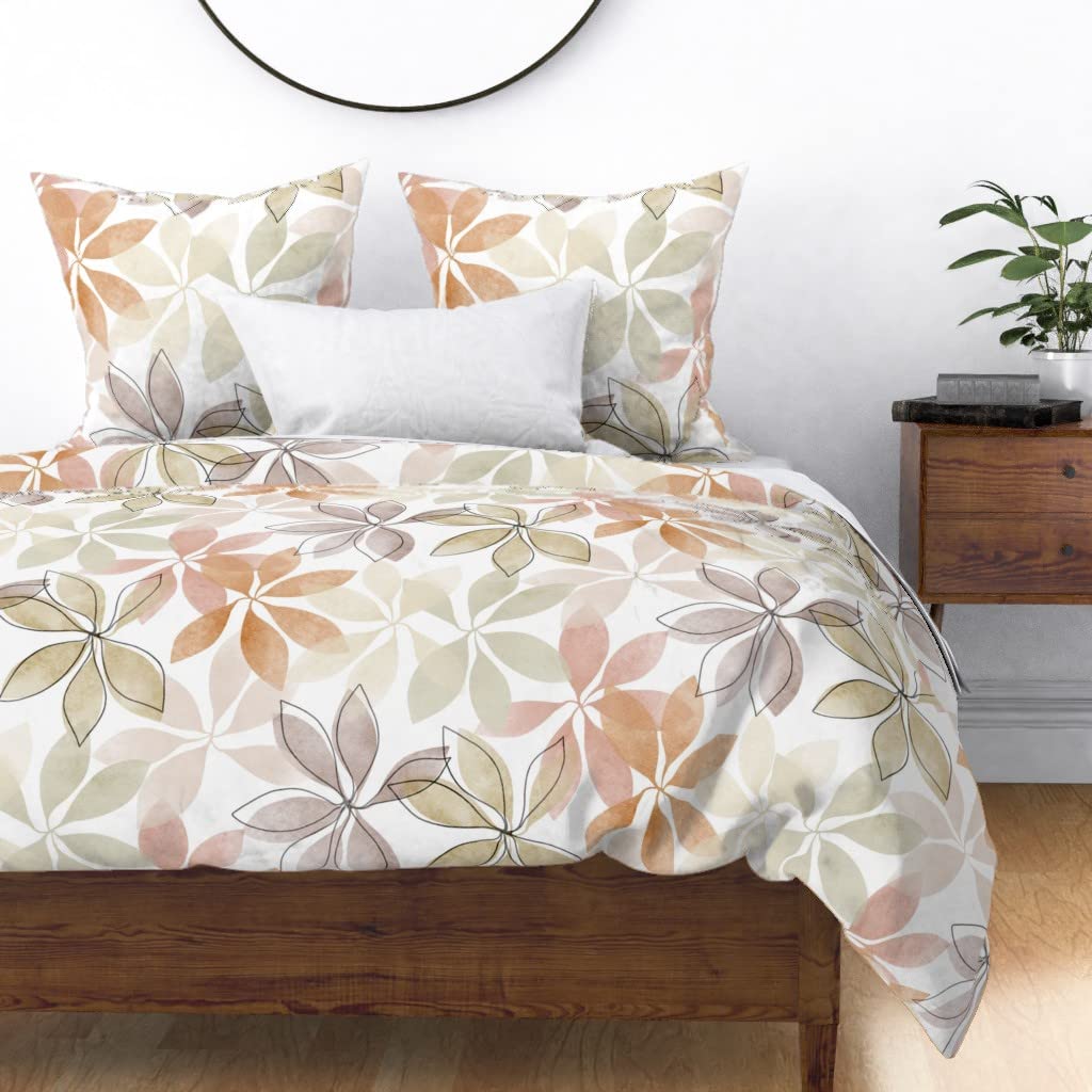 Premium Spoonflower Cotton Sateen Duvet Cover - Full/Queen Size with Abstract Botanical Leaf Print | Biophilic Neutral Bedding Set | Perfect for Master Bedroom, Guest Room & Boho Home Decor