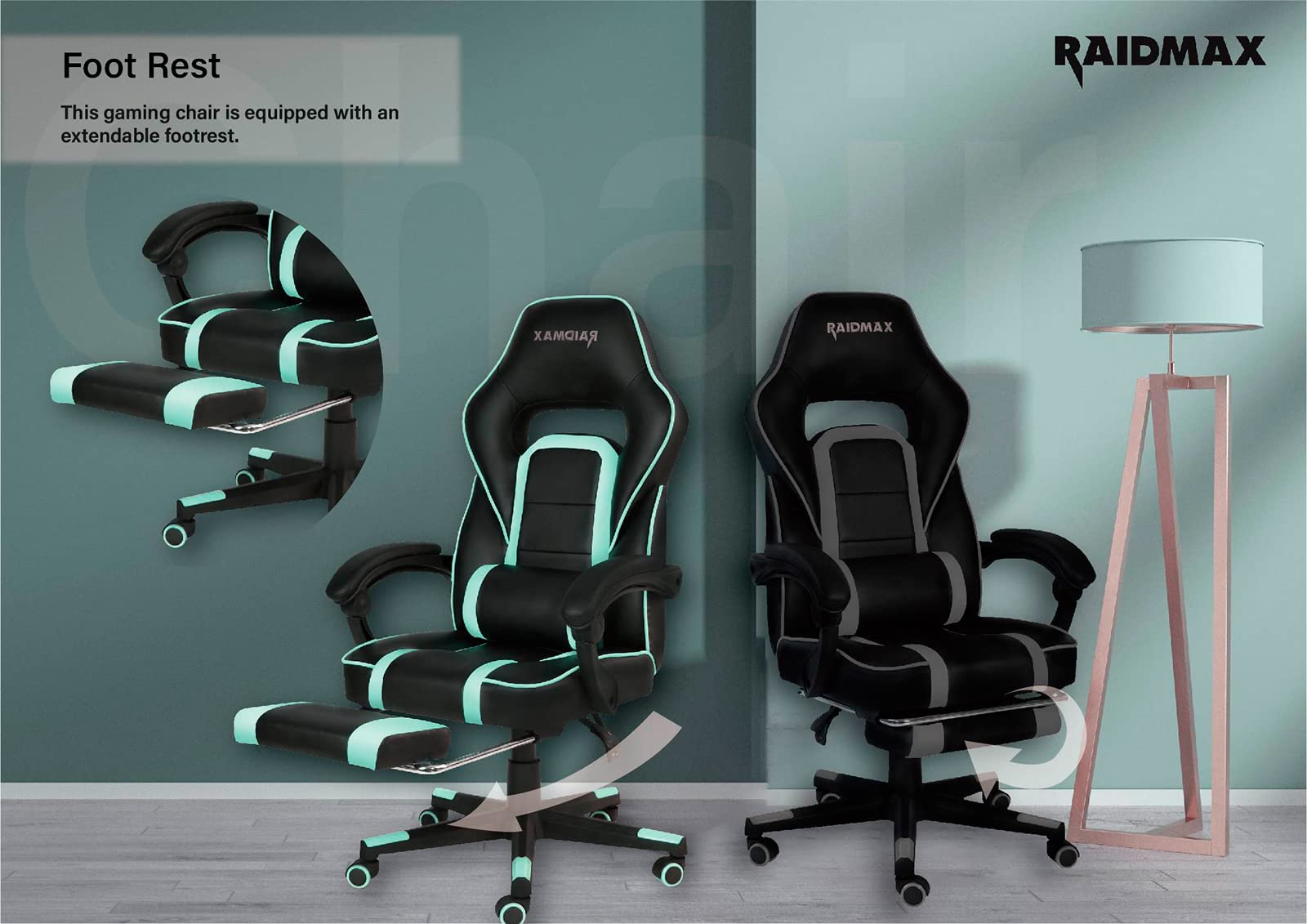 Raidmax Advanced DK701 Series XL Gaming Chair - Ergonomic PU Leather Computer Chair with Padded Armrests, Foldable Footrest & Heavy Duty 350mm Base - Perfect for PC Gaming, Office Work & Home Theater Setup