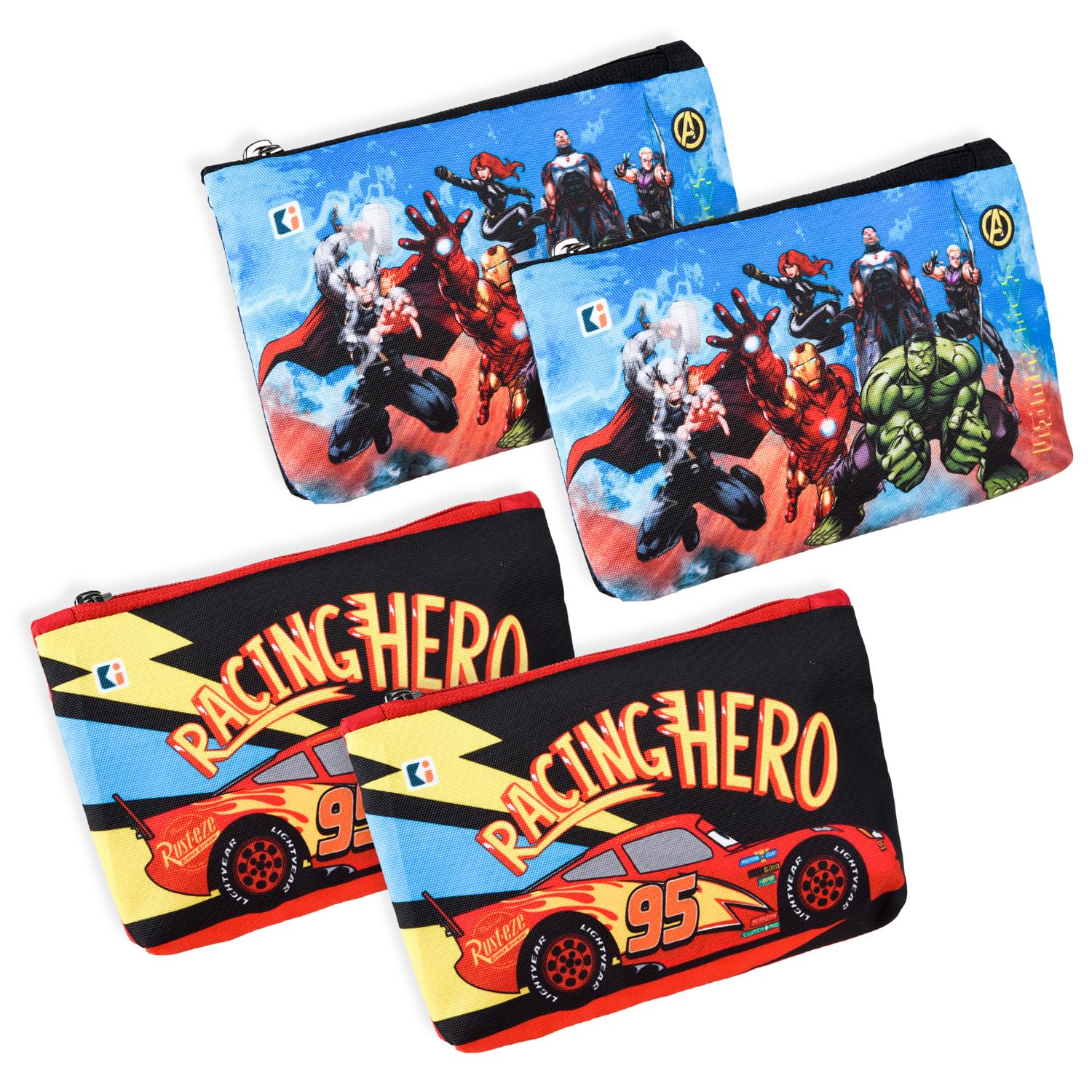 Kuber Industries 4-Pack Square Pencil Pouch with Zipper - School Supplies Organizer for Kids, Teens & Students - Perfect for Pencils, Pens, Markers & Geometry Tools (Black & Red) - Ideal for Classroom, Homework & Office Use
