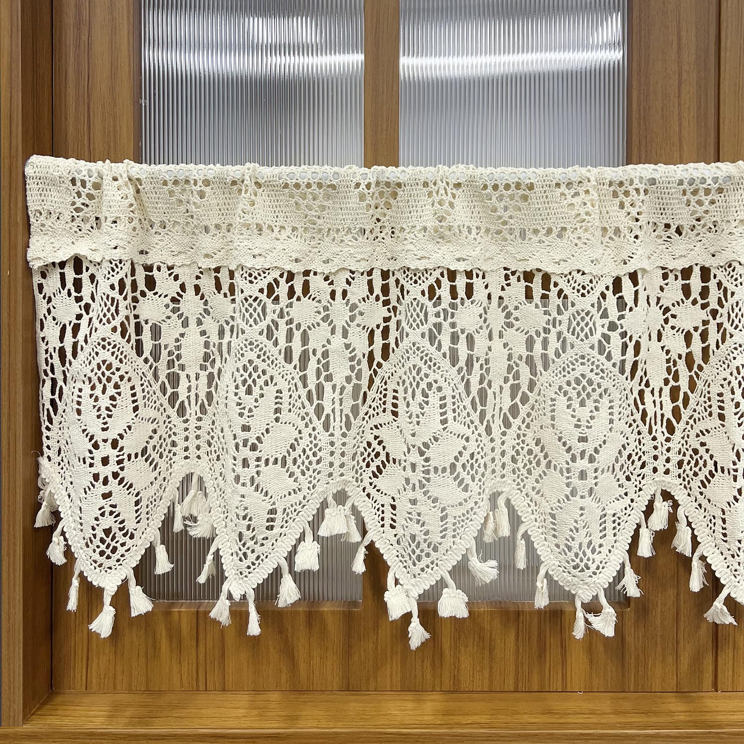 Farmhouse Rustic Crochet Cotton Lace Valance Curtain - 1 Panel 71