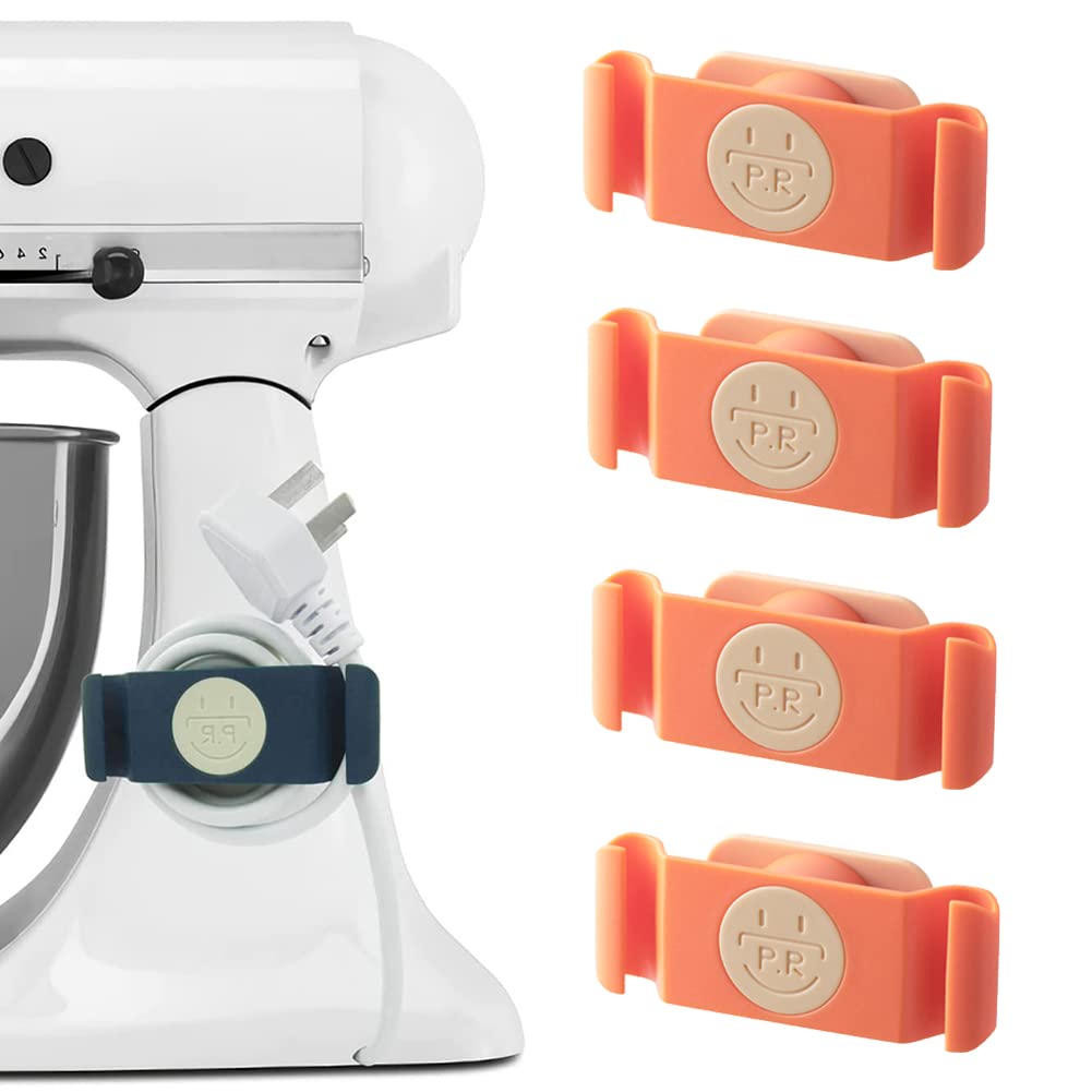 4-Pack Rotatable Cord Organizer for Kitchen Appliances - Cable Wrap Holder for Mixer, Coffee Maker, Air Fryer - Orange Storage Accessories | Perfect for Countertop Organization & Small Appliance Storage