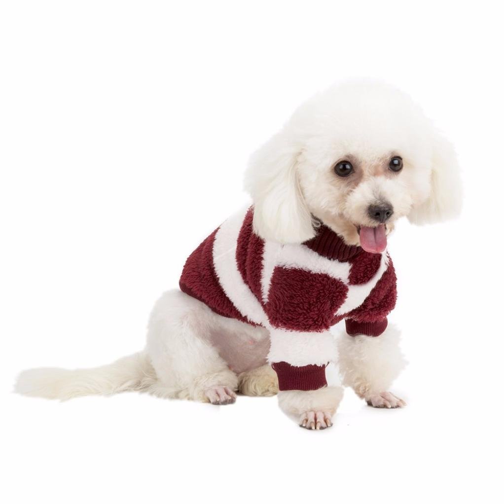 Howstar Striped Dog Sweater - Warm Puppy Clothes for Small Dogs (Size M, Wine Red) - Perfect for Winter Walks & Indoor Comfort