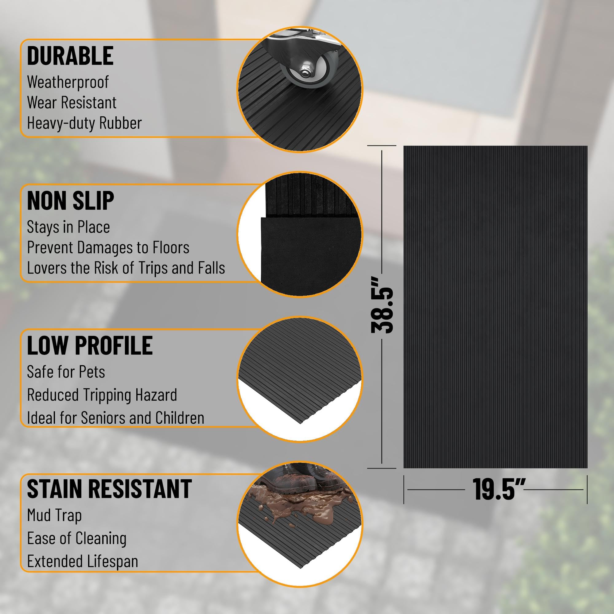Ottomanson 2x3 Non-Slip Rubber Doormat - Waterproof, Easy Clean, Indoor Outdoor Use - 20