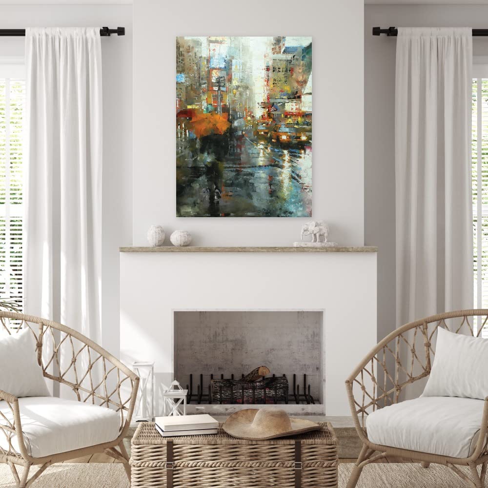 Manhattan Orange Umbrella Fine Art Canvas Print by Mark Lague - 24x32 Inch Ready to Hang Wall Decor for Living Room, Bedroom, Office - Perfect for Modern Home & Office Interior Design