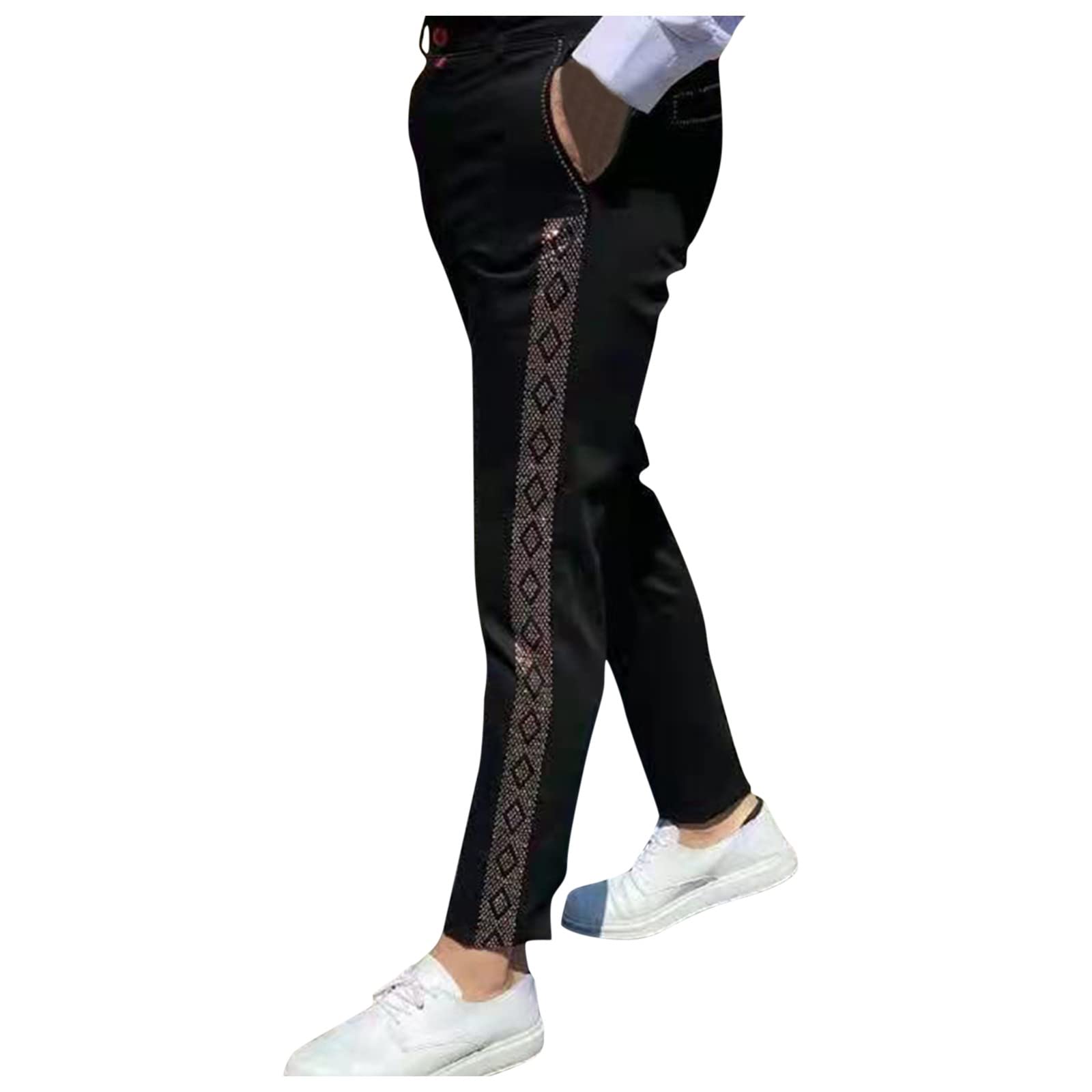 Men's MOMKER Beach Pants - Elastic Waist Skinny Trousers with Zipper & Pencil Diamond Design | Perfect for Casual Wear, Summer Vacations & Beach Outings