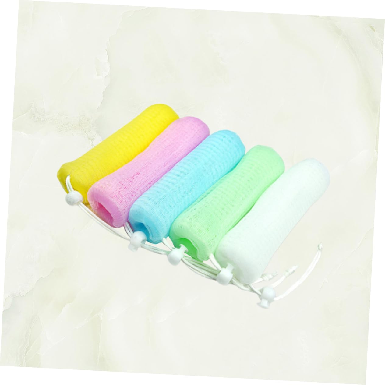 FRCOLOR 5-Pack Natural Loofah Pouch for Men - Body Wash & Shampoo Refillable Bubble Foam Net, Mesh Scrub Bag for Shower, Bath & Hair Cleansing - Ideal for Travel & Gym Use