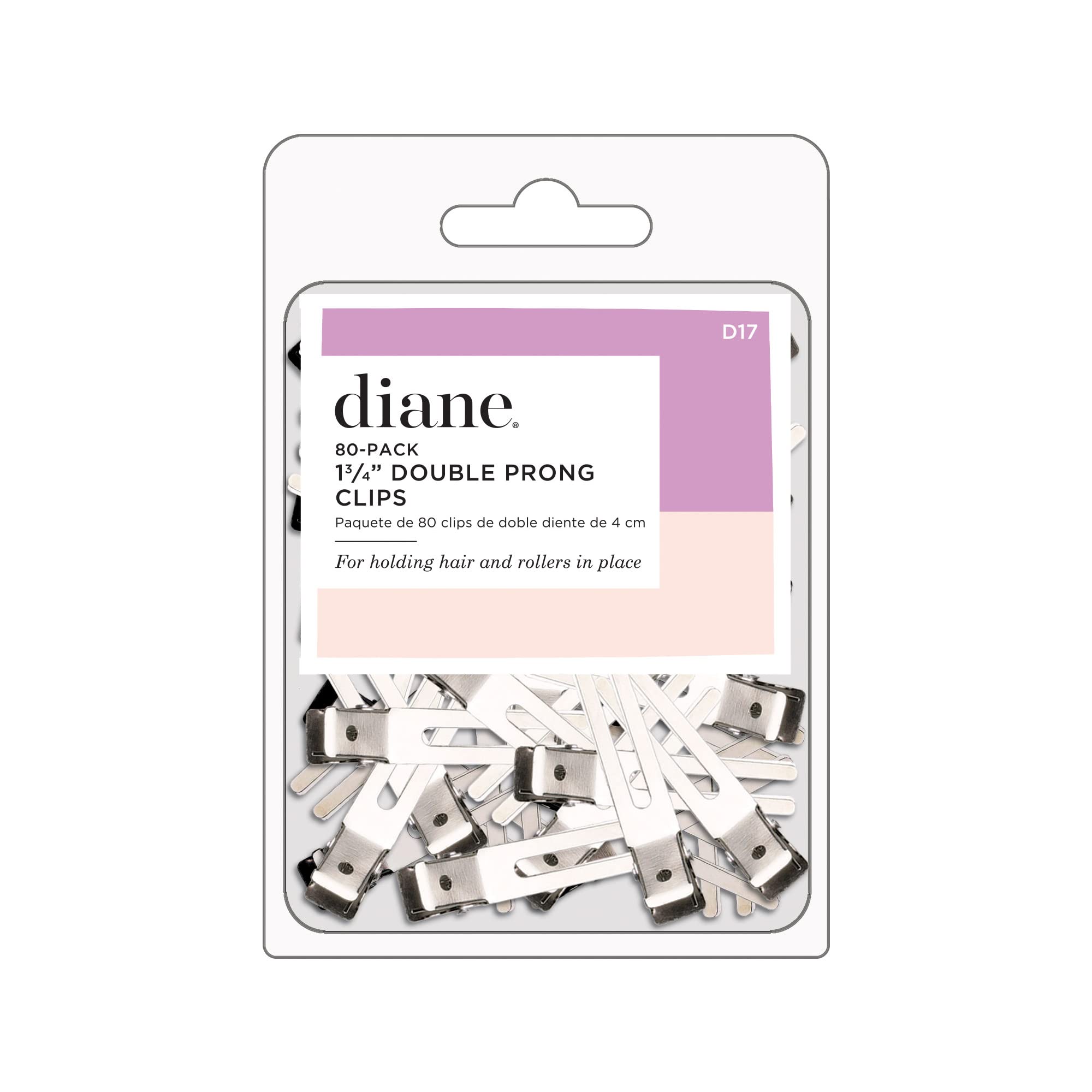 Diane Double Prong Hair Clips for Sectioning, Styling & Rollers - Nickel-Plated Steel Hairpins (1.75 Inch, 80 Pack) - Perfect for Salon, Home Haircuts & DIY Styling