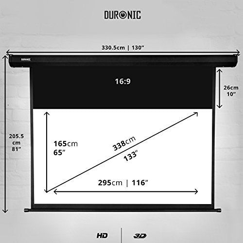 Duronic EPS133 133-Inch Electric Projector Screen - 16:9 HD Matt White (295x165cm/116x65