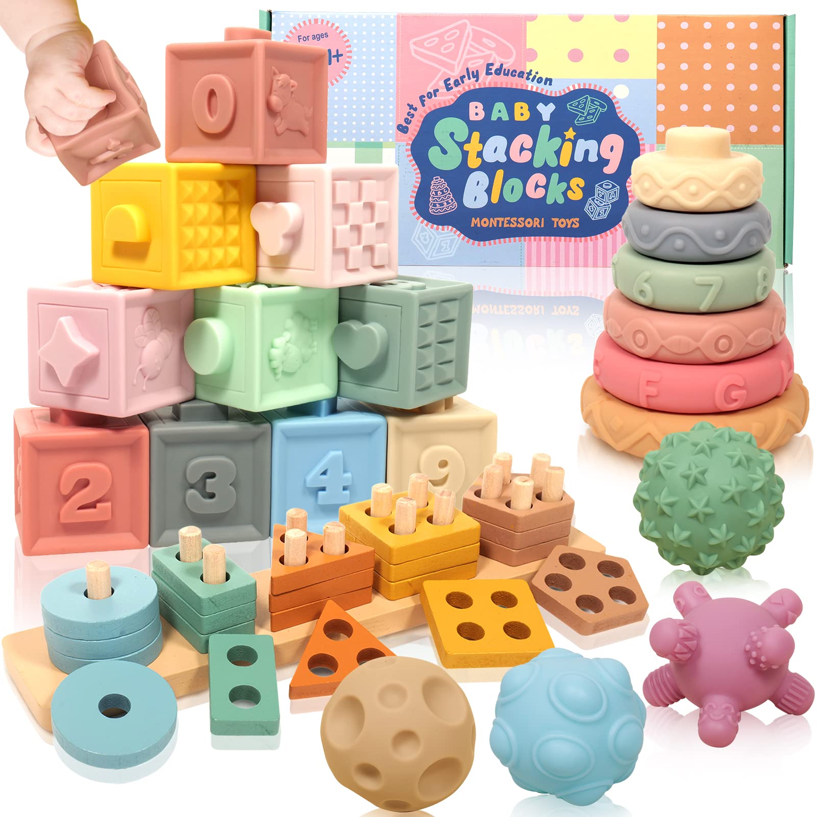 LESONG Montessori Baby Toys - 3 in 1 Sensory Soft Teething Toys for Infants 6-12 Months | Educational Learning Toys for Boys & Girls 1-3 Years | Perfect Gift for Toddlers - Ideal for Playtime, Teething Relief & Early Childhood Development