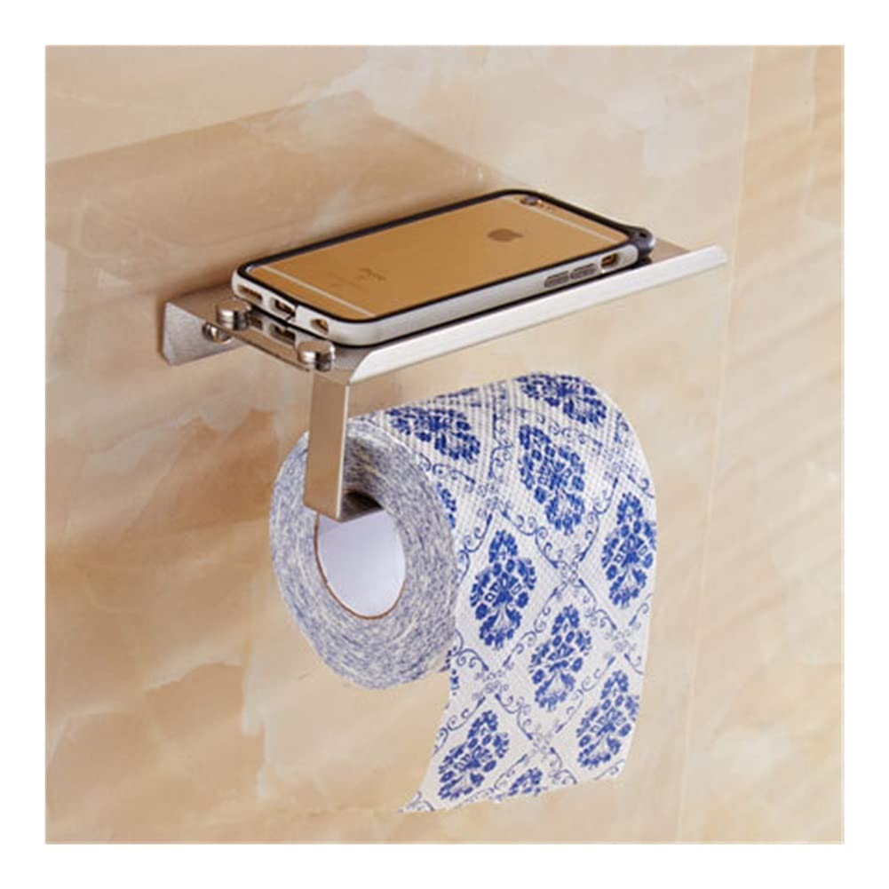 Stainless Steel Toilet Paper Holder - Wall Mount Bathroom Tissue Roll & Phone Shelf with Towel Rack | Space-Saving Organizer for Small Bathrooms, Powder Rooms & RVs