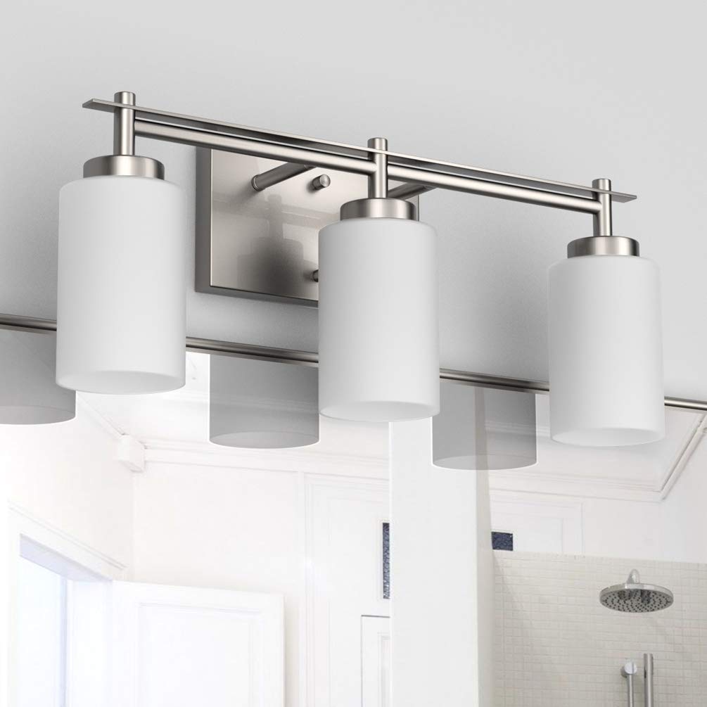 Vintage Brushed Nickel Bathroom Vanity Light - 3-Light Industrial Fixture for Bath & Powder Rooms
