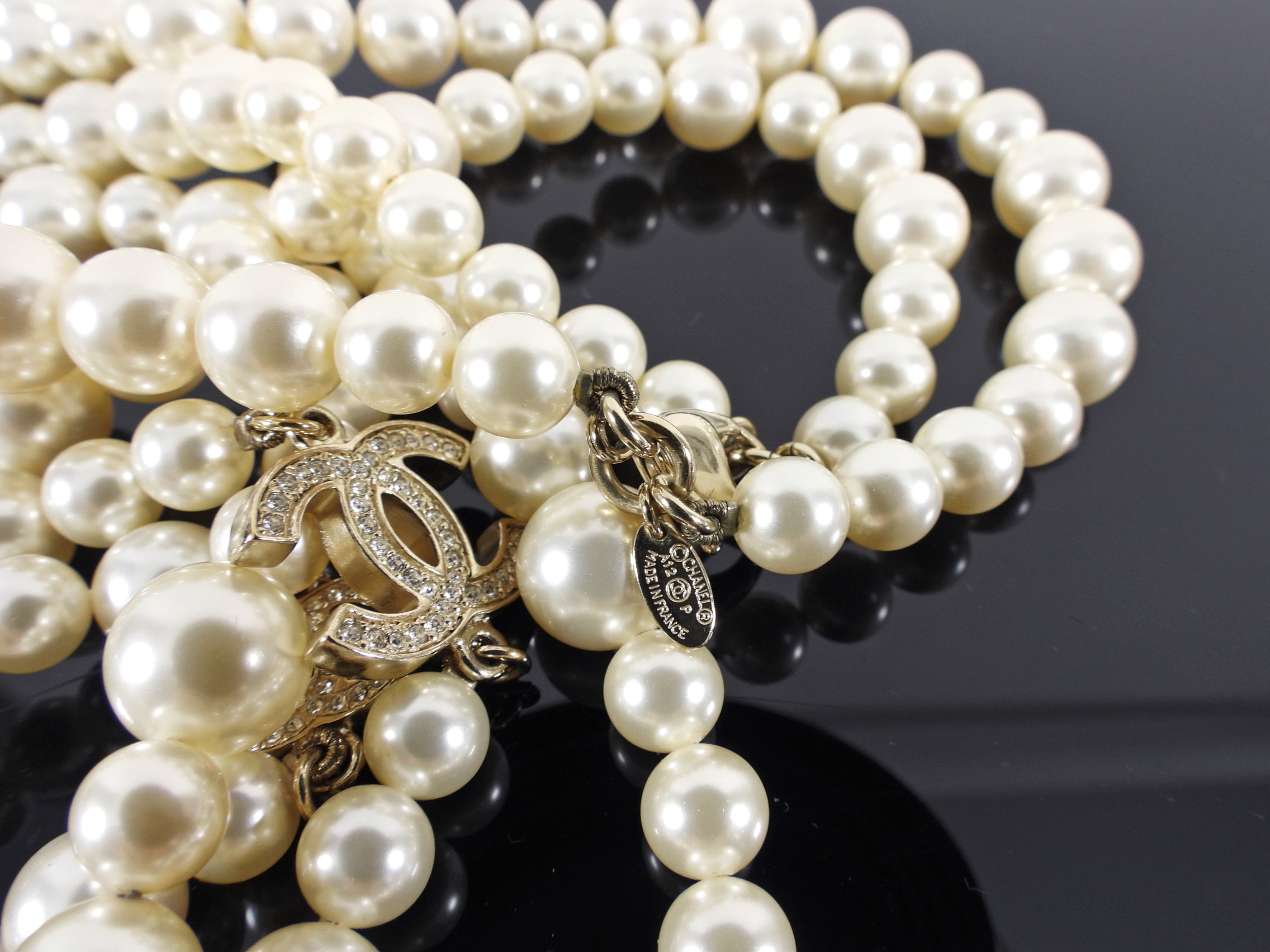 Chanel 12P Pearl Double Strand Necklace with Crystal CC Stations - Luxury Pearl Jewelry for Women, Elegant Evening Wear & Special Occasion Gift