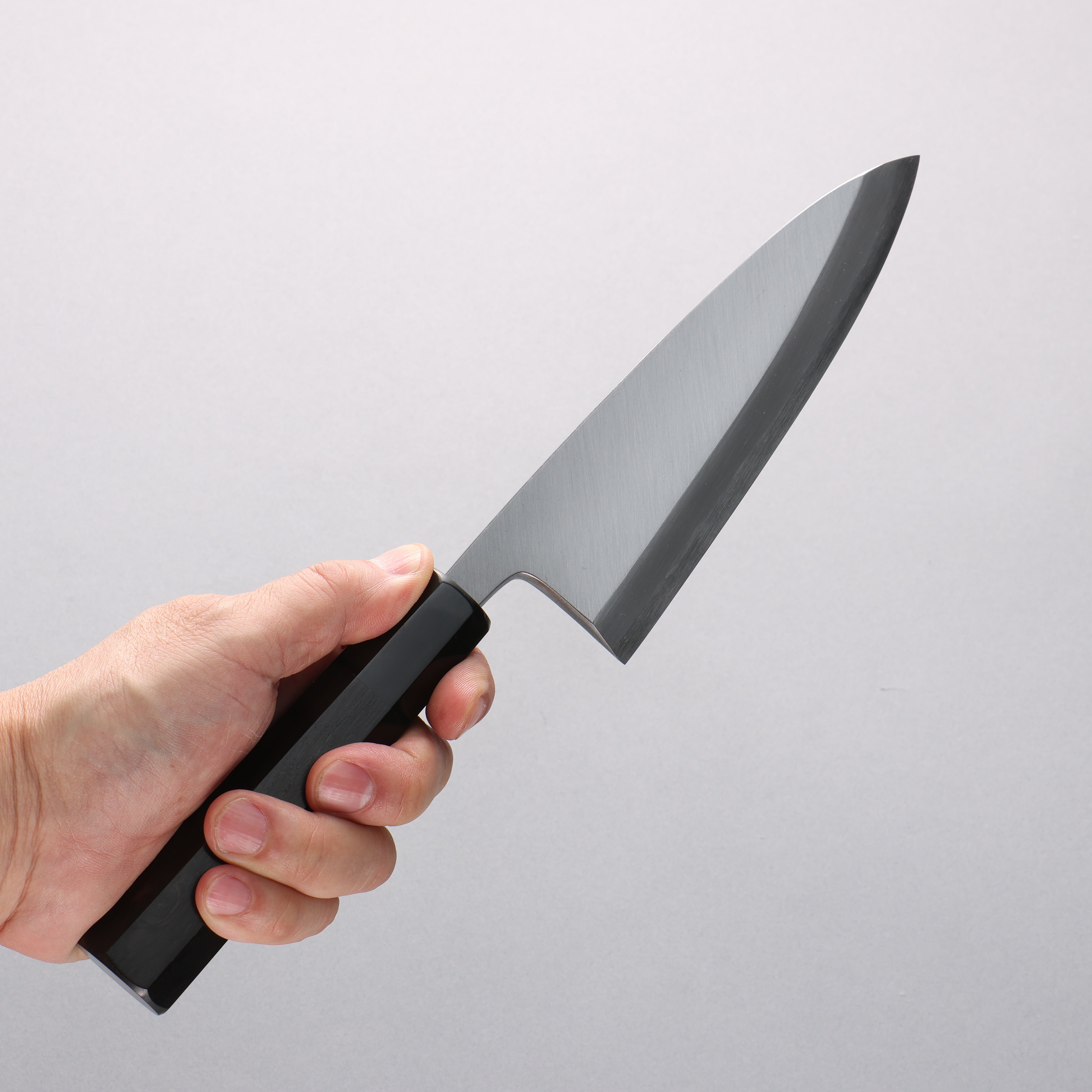 Premium Japanese Minamoto Akitada Blue Steel No.2 Aideba 150mm Knife - Ebony Wood Handle with Black Water Buffalo Horn Ferrule - Perfect for Sushi, Sashimi & Precision Kitchen Tasks
