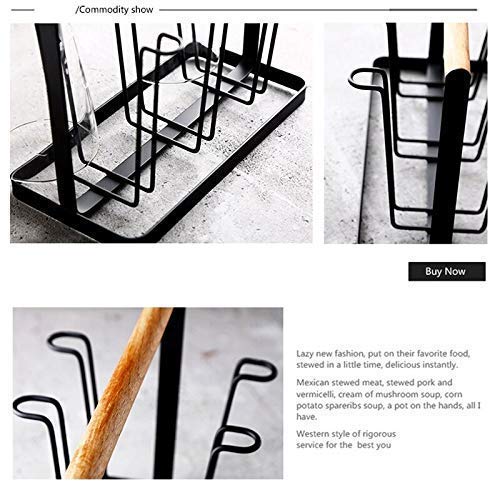 CARTBURG 6-Slot Black Glass Holder with Wooden Handle - Kitchen Mug & Cup Organizer Shelf, Drinkware Drying Rack with Hooks - Perfect for Dining Room, Coffee Bar & Kitchen Counter Organization
