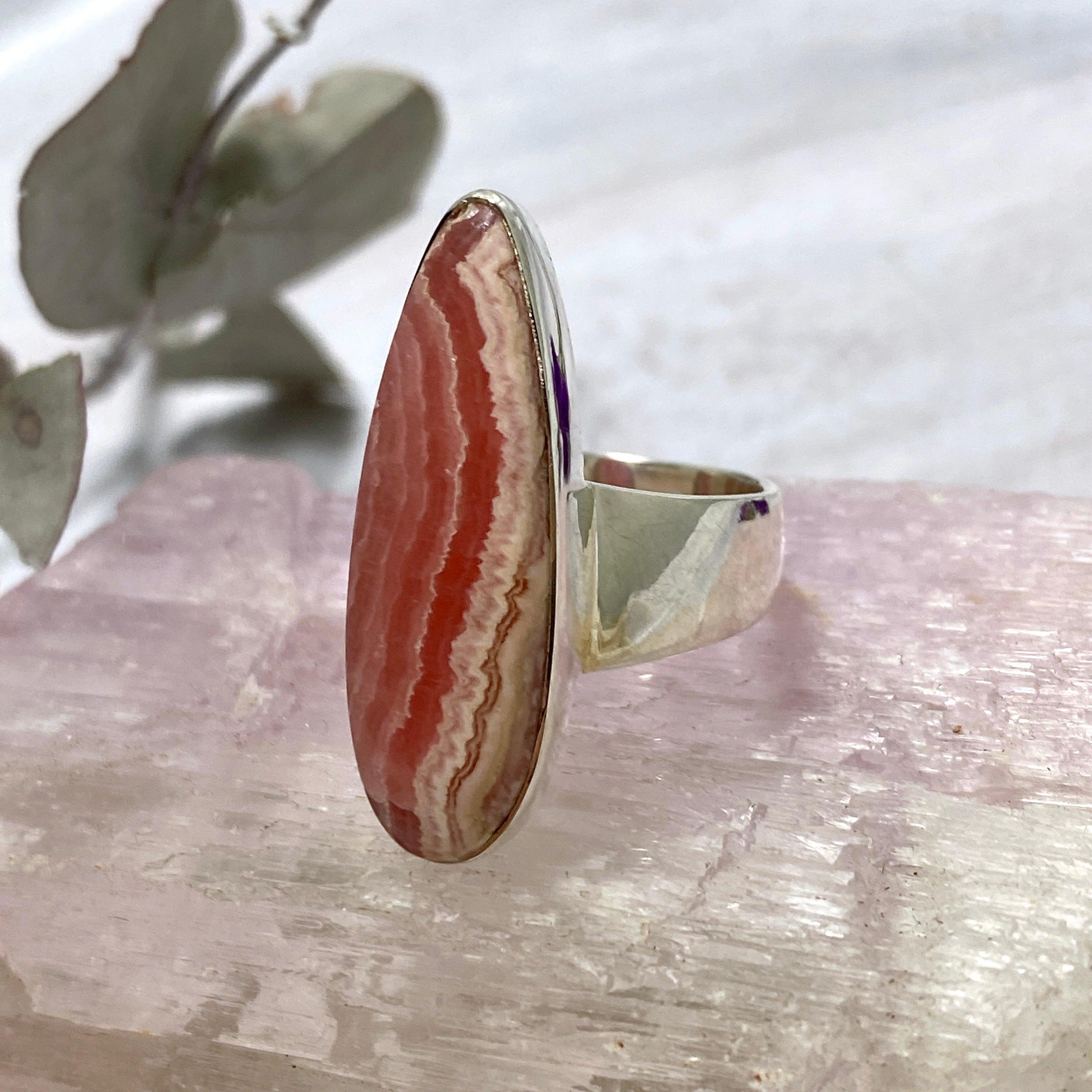 Rhodocrosite Teardrop Ring - Size 8 - KRGJ2556 - Elegant Jewelry for Women, Perfect for Weddings, Parties & Special Occasions