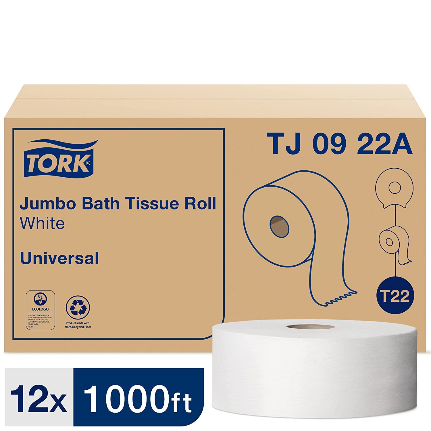 Tork Jumbo Toilet Paper Roll White T22 (Universal) & Tork Multifold Hand Towel Natural H2 (Universal) - Bulk Commercial Bathroom Supplies for Offices, Restaurants & Public Restrooms