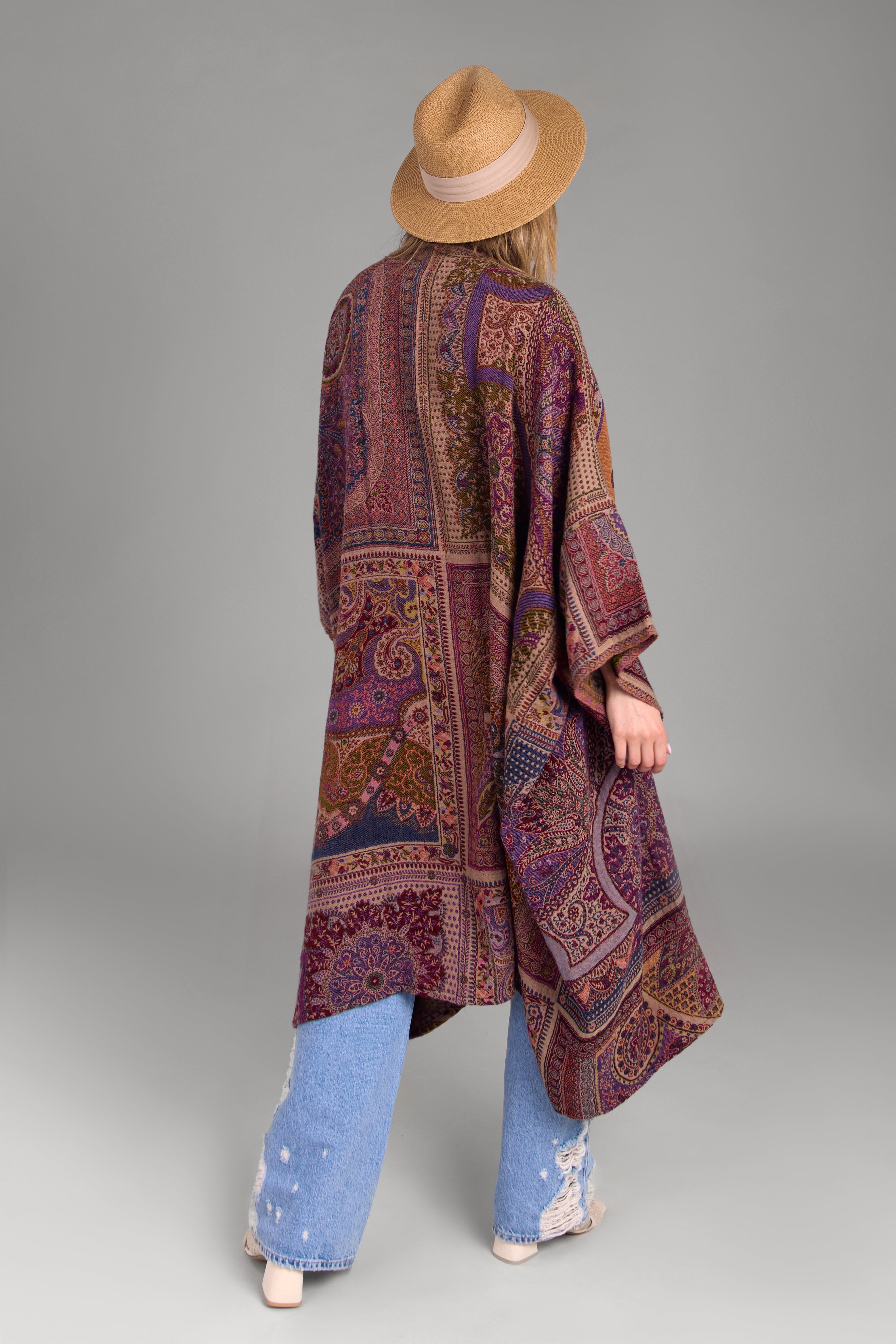 Bohemian Vintage Kimono Cardigan - Lightweight Woven Cover Up for Women - Perfect for Beach, Music Festivals & Layering Outfits