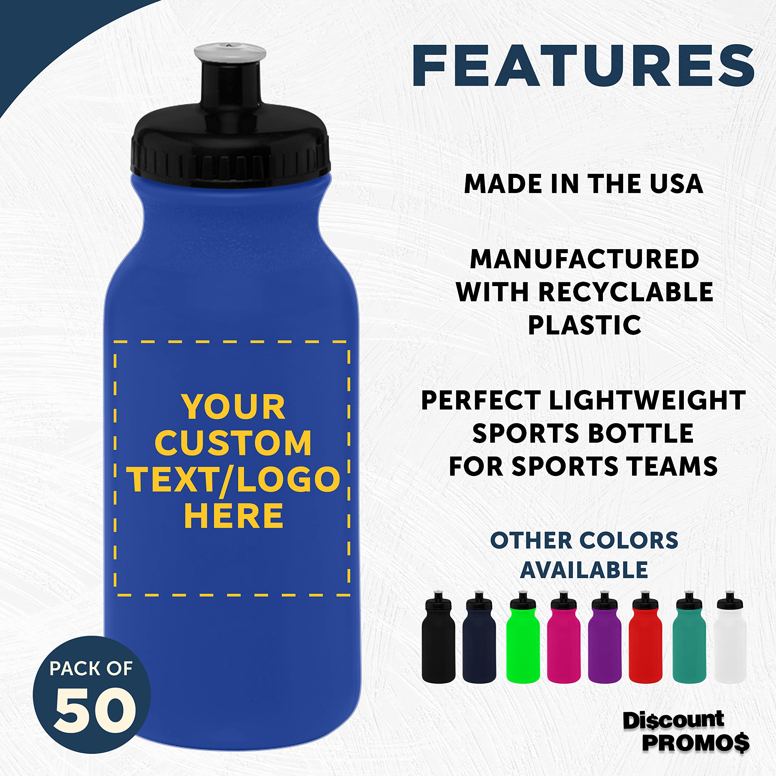 **Custom 20 oz. Water Bottles with Push Cap - Bulk Pack of 50 - Personalized Gym, Hiking & Camping Accessories - Reflex Blue - Ideal for Outdoor Sports & Team Events**