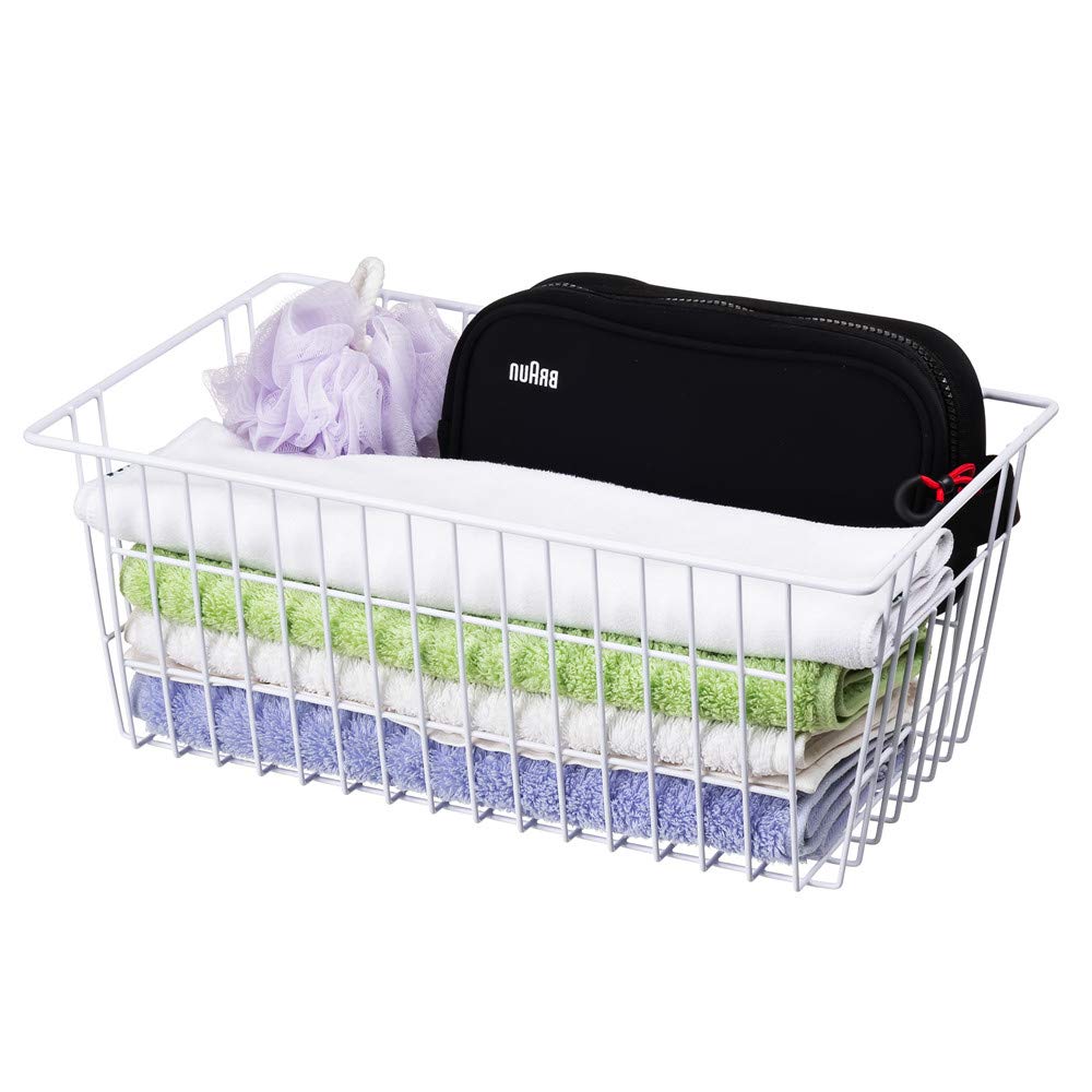 SANNO 8-Pack White Freezer Baskets - Farmhouse Style Wire Storage Bins for Kitchen Pantry Organization, Large Metal Organizer Bins for Freezer, Fridge, Groceries & Home Storage - Perfect for Fruits, Vegetables & Bulk Food Storage