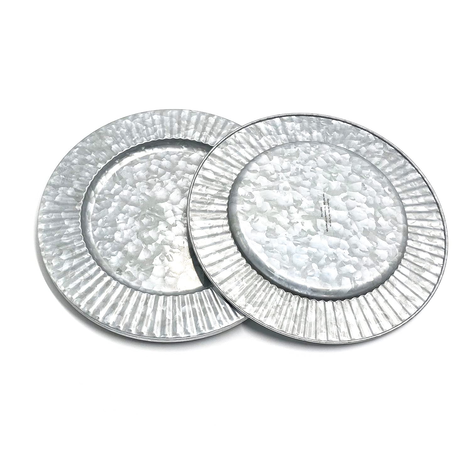 KOXIN-KARLU 4-Piece Ruffled Galvanized Charger Plates Set - 13 Inch Silver Steel Dinner Plate Chargers for Formal Dining & Wedding Decor - Elegant Round Server Ware for Buffets, Parties & Special Occasions