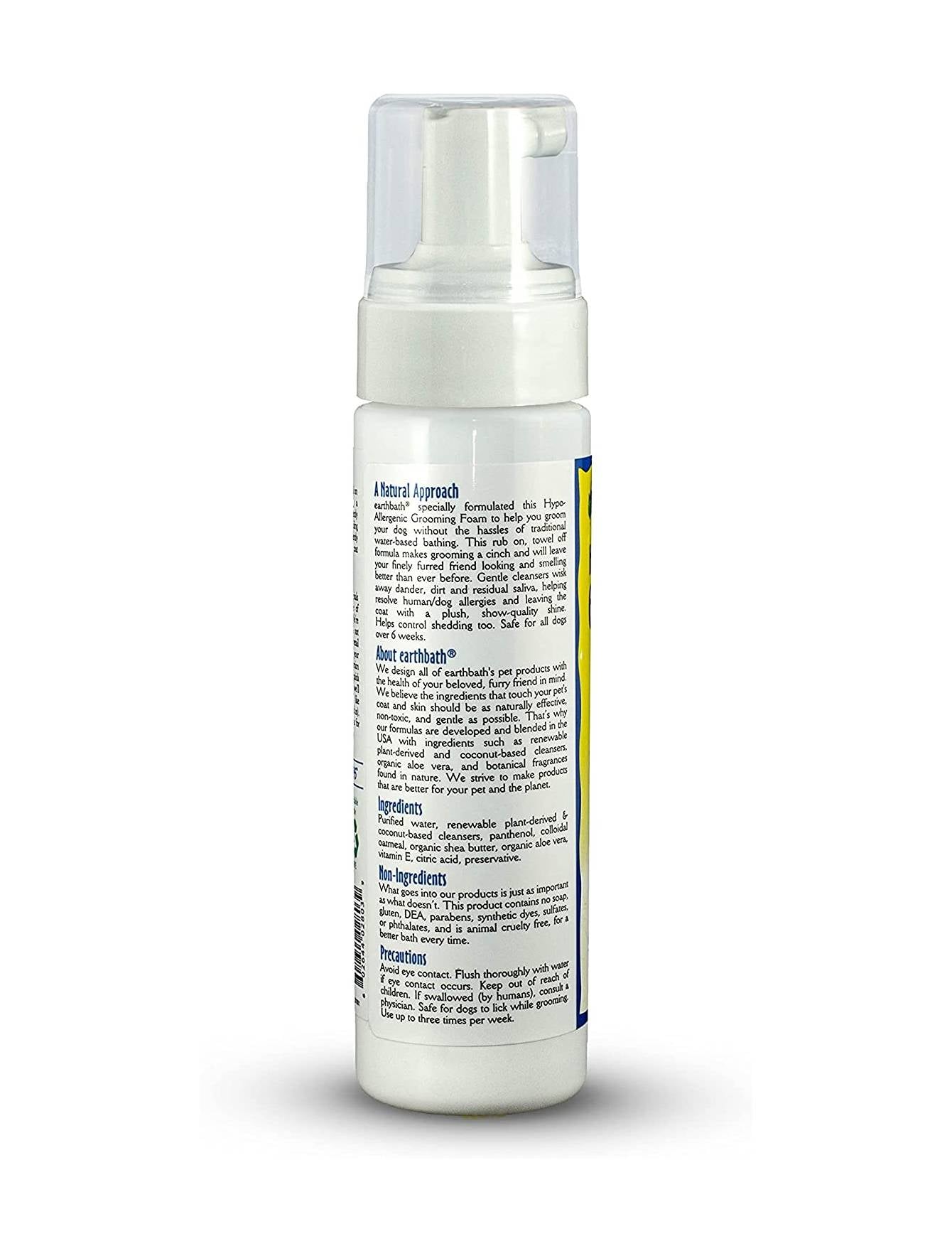 Earthbath Hypoallergenic Grooming Foam for Dogs - 8oz Gentle Cleansing Shampoo for Sensitive Skin - Perfect for Bath Time & Allergy-Prone Pets