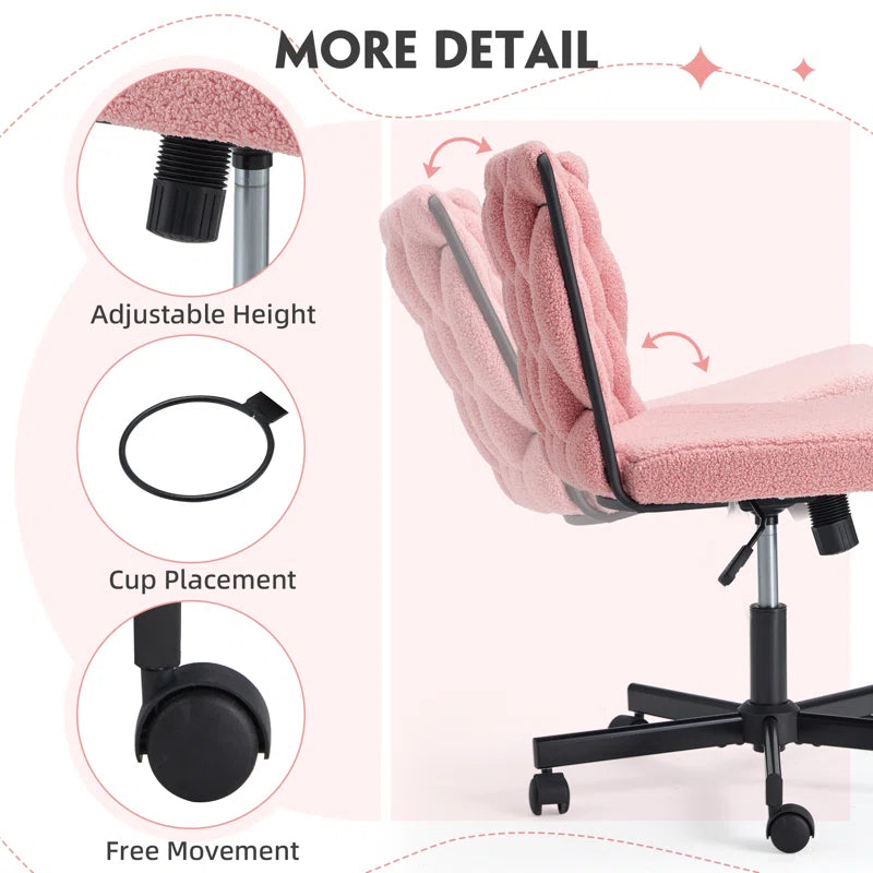 EROMMY Criss Cross Armless Rolling Chair - Height Adjustable Office Desk Chair for Work, Study & Relaxation - Pink Modern Swivel Chair for Home Office, Bedroom & Living Room (Perfect for Small Spaces & Ergonomic Comfort)