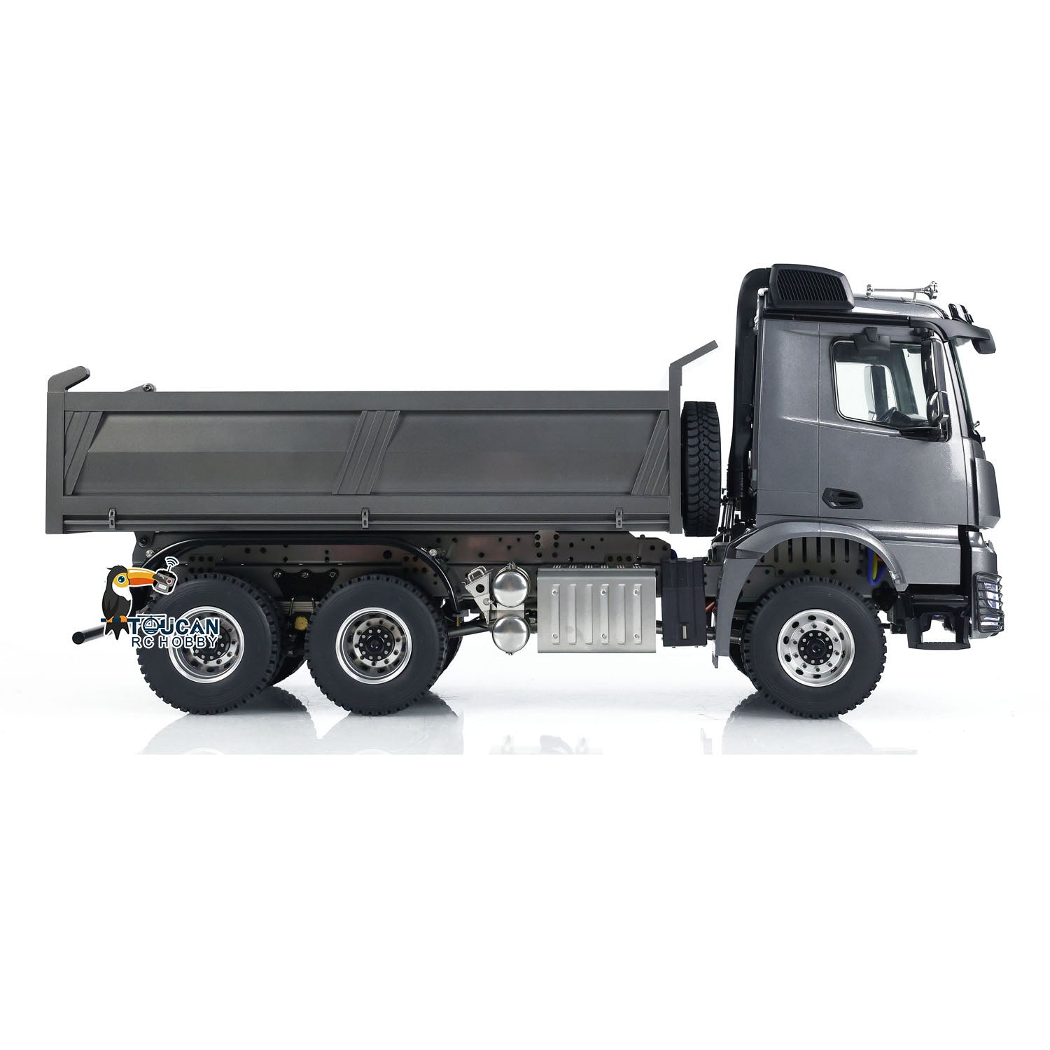 1:14 Scale Metal Hydraulic RC Dump Truck - 6x6 Remote Control Tipper Car with Sound & Light System, Bucket Hopper & Lifting Function | Construction Site Toy for Kids & Adults | Perfect for Play, Collection & Display