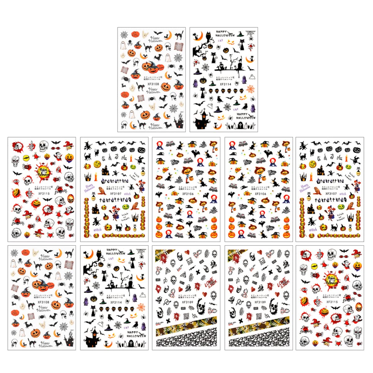 KALLORY 12 Sheets Halloween Nail Art Stickers - Self-Adhesive Nail Decals & Wraps for Women - Perfect for Halloween Parties, Costume Events & Spooky Nail Designs