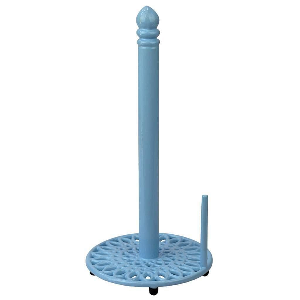 Cast Iron Paper Towel Holder with Dispensing Side Bar - Blue Wall Mount & Countertop Stand | Kitchen, Bathroom, Garage & RV Organizer