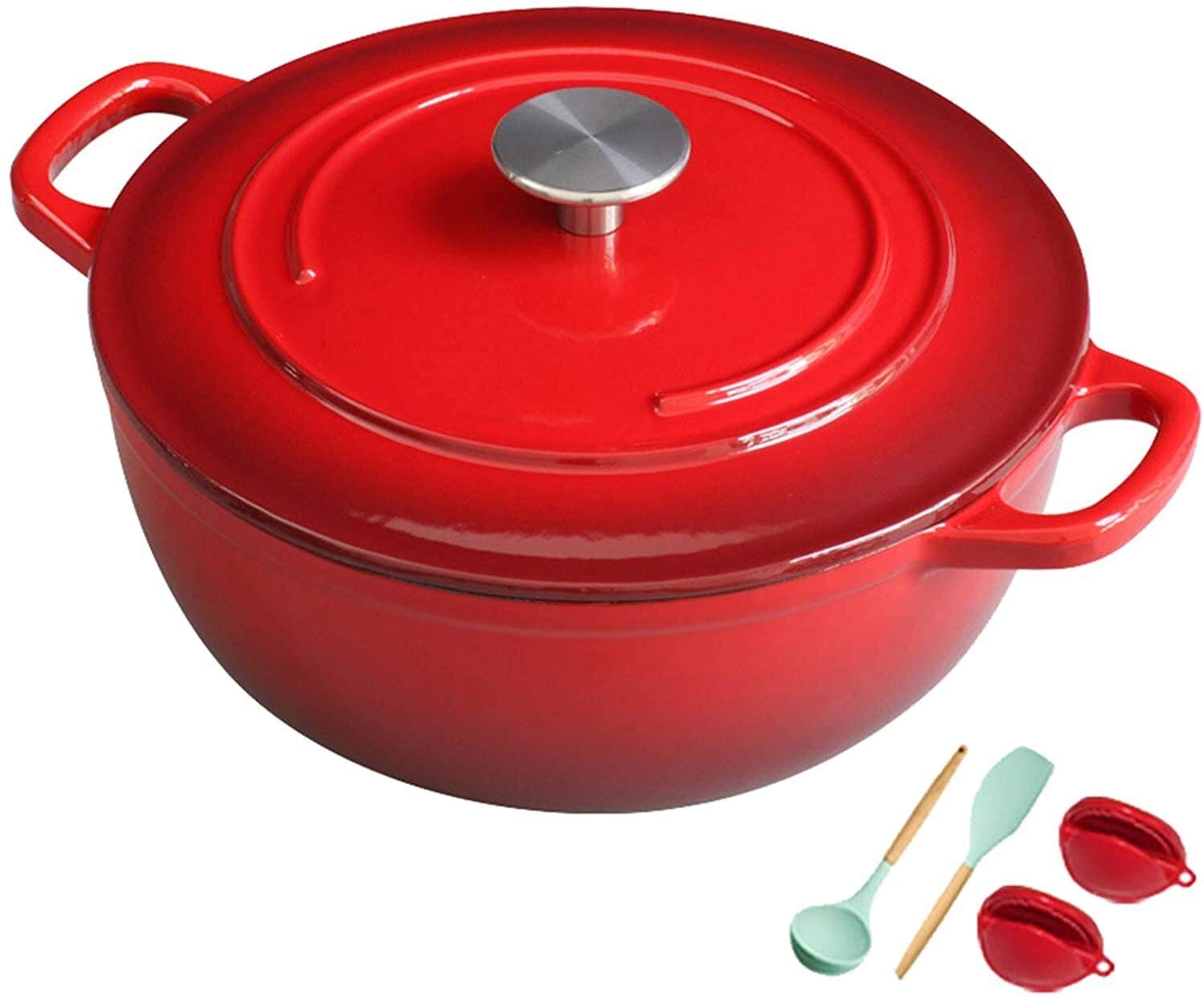 Enameled Cast Iron Dutch Oven with Lid - 5QT Matte Red Casserole Pot for Slow Cooking, Braising & Baking - Perfect for Soups, Stews, Bread & One-Pot Meals - Oven & Stovetop Safe Cookware