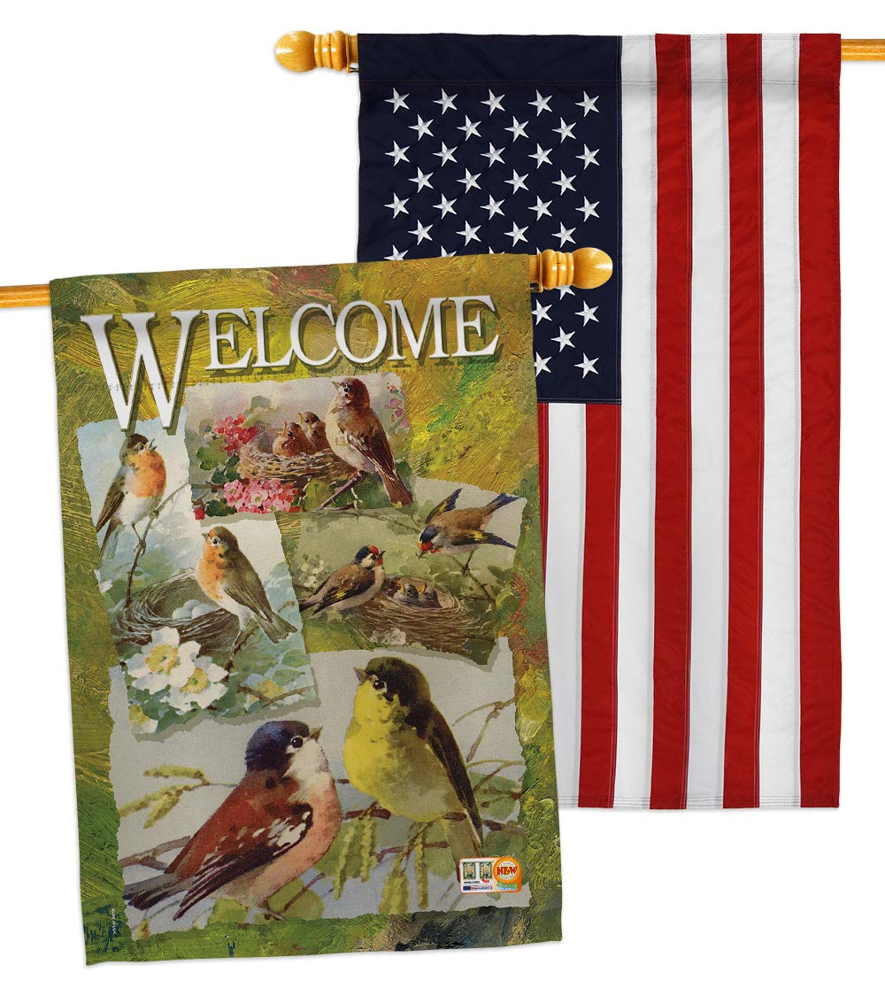 Premium Bird Collage House Flags Set - Flamingo, Hummingbird, Cardinal & Peacock Designs | Spring Wildlife Embroidery Decor | 28x40 Inch Outdoor Yard Banner | Made in USA | Perfect for Garden, Patio & Seasonal Home Decoration