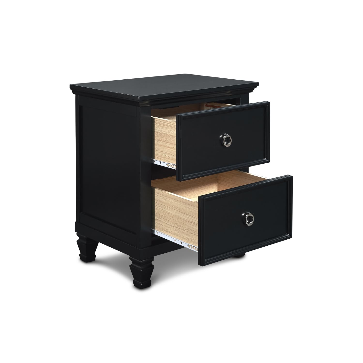 Tamarack Wood 2-Drawer Nightstand - Classic Black Bedside Table with Storage for Bedroom, Living Room & Office Furniture