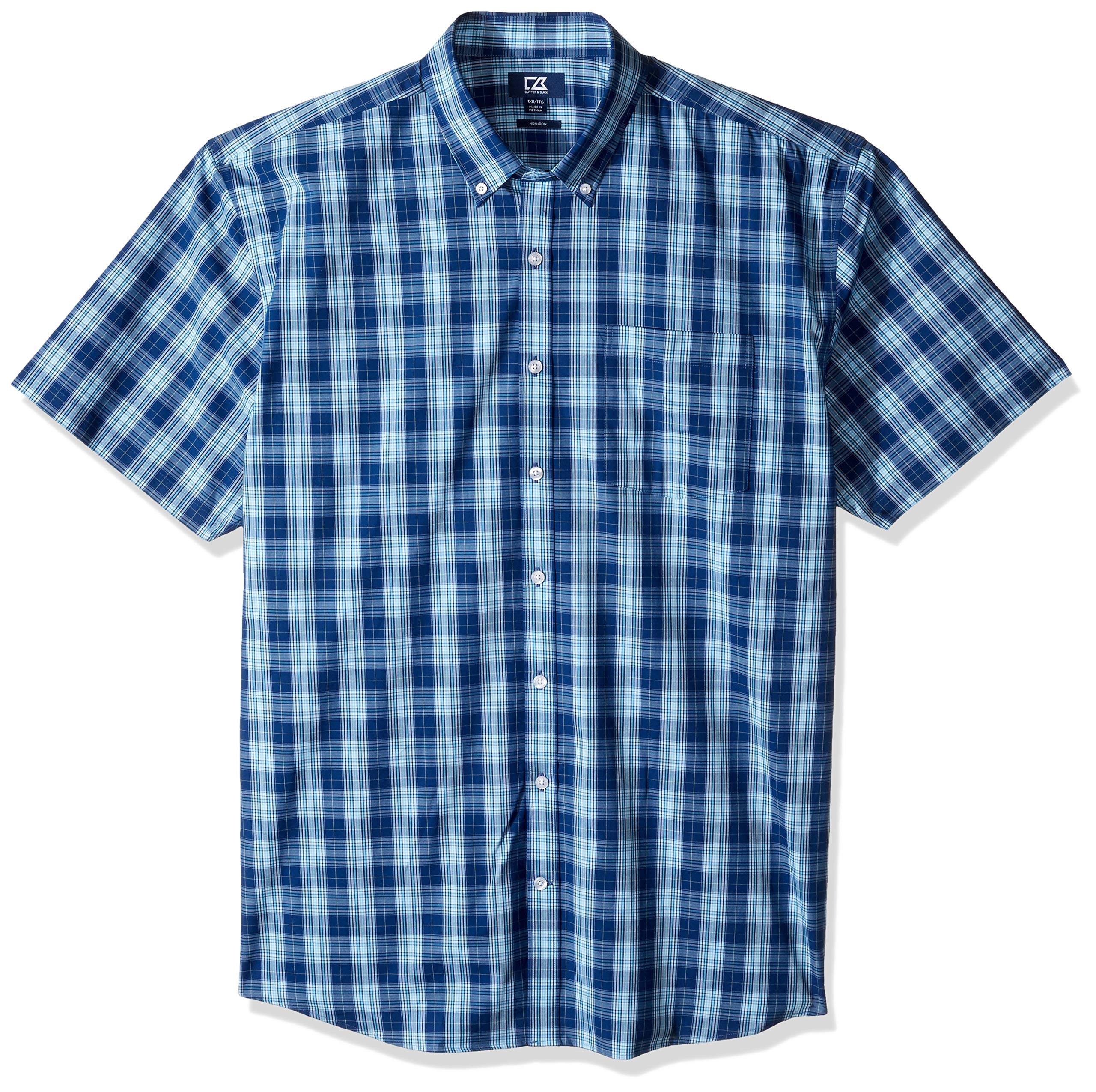 Cutter & Buck Men's Big & Tall Short Sleeve Button Up Shirt - Comfortable Plaid Casual Shirt for Office, Outdoor & Travel | Breathable Fabric for All-Day Wear