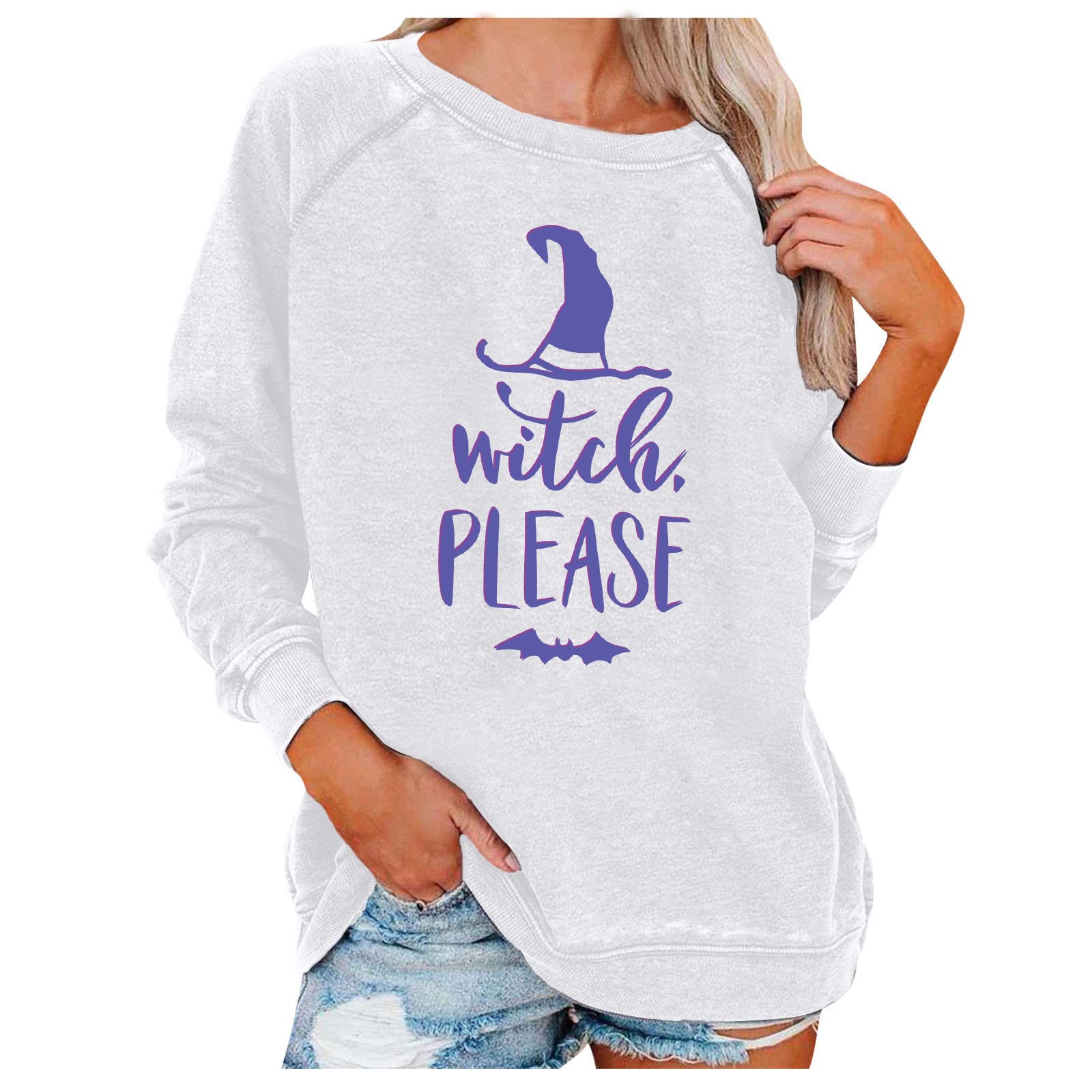Women's Halloween Graphic Tees - Fall Winter Long Sleeve Casual Tops, Loose Pullover Sweatshirt Blouse for Party, Cosplay & Everyday Wear