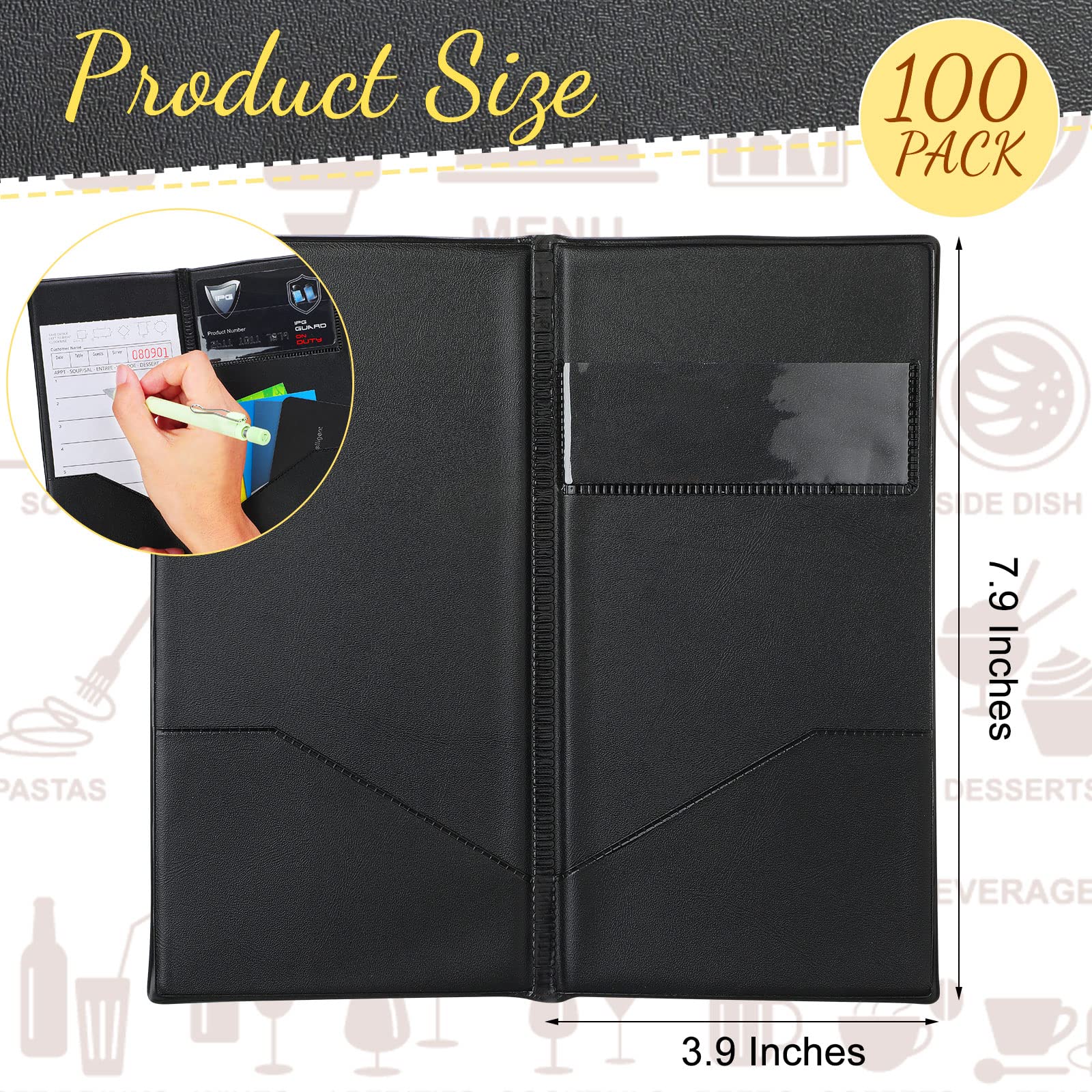 100-Piece Bulk Leather Guest Check Presenters with Gold 