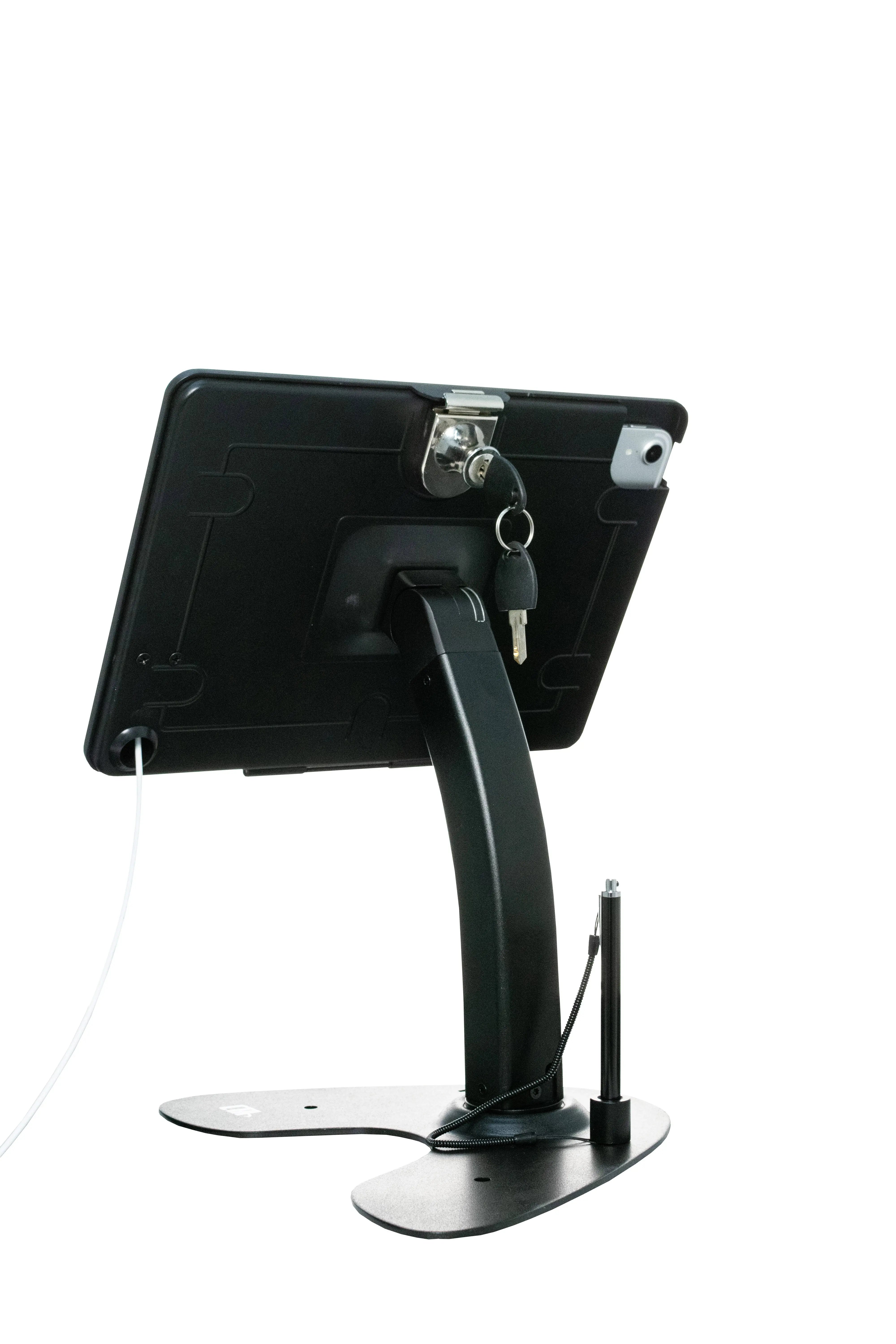 Dual Security Kiosk Stand with Locking Case & Anti-Theft Cable - Secure Payment Terminal for Retail Stores & Public Spaces