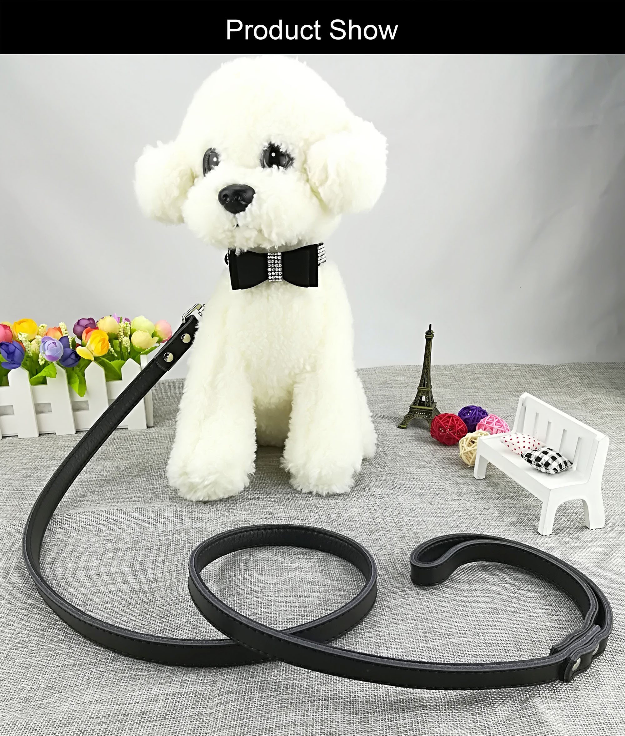 Stylish Dog Collar with Bow Tie & Matching Leash Set - Sparkling Bling Pet Accessories for Small Dogs & Puppies | Perfect for Daily Walks, Pet Parties & Photo Shoots
