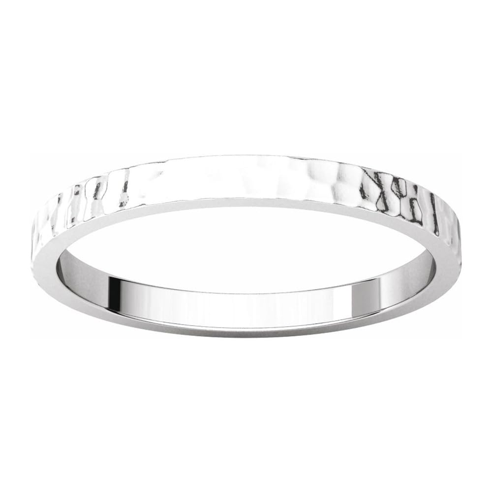 The Black Bow 2mm 14K White Gold Hammered Flat Standard Fit Band – Perfect for Weddings, Anniversaries, and Everyday Elegance