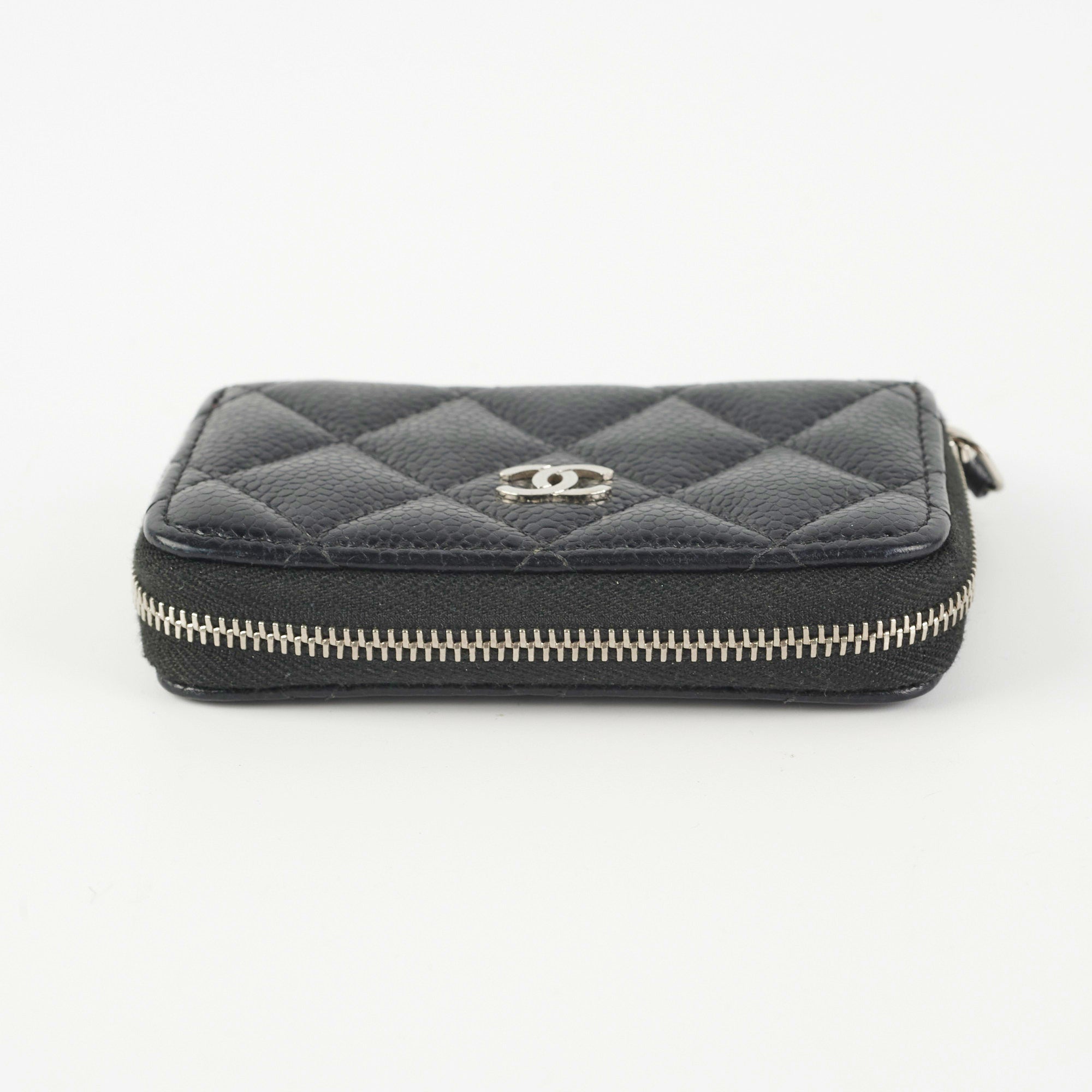Chanel Quilted Caviar Leather Zip Around Card Holder Wallet - Black | Luxury Compact Wallet for Credit Cards & Cash | Perfect for Everyday Use, Travel & Gifts