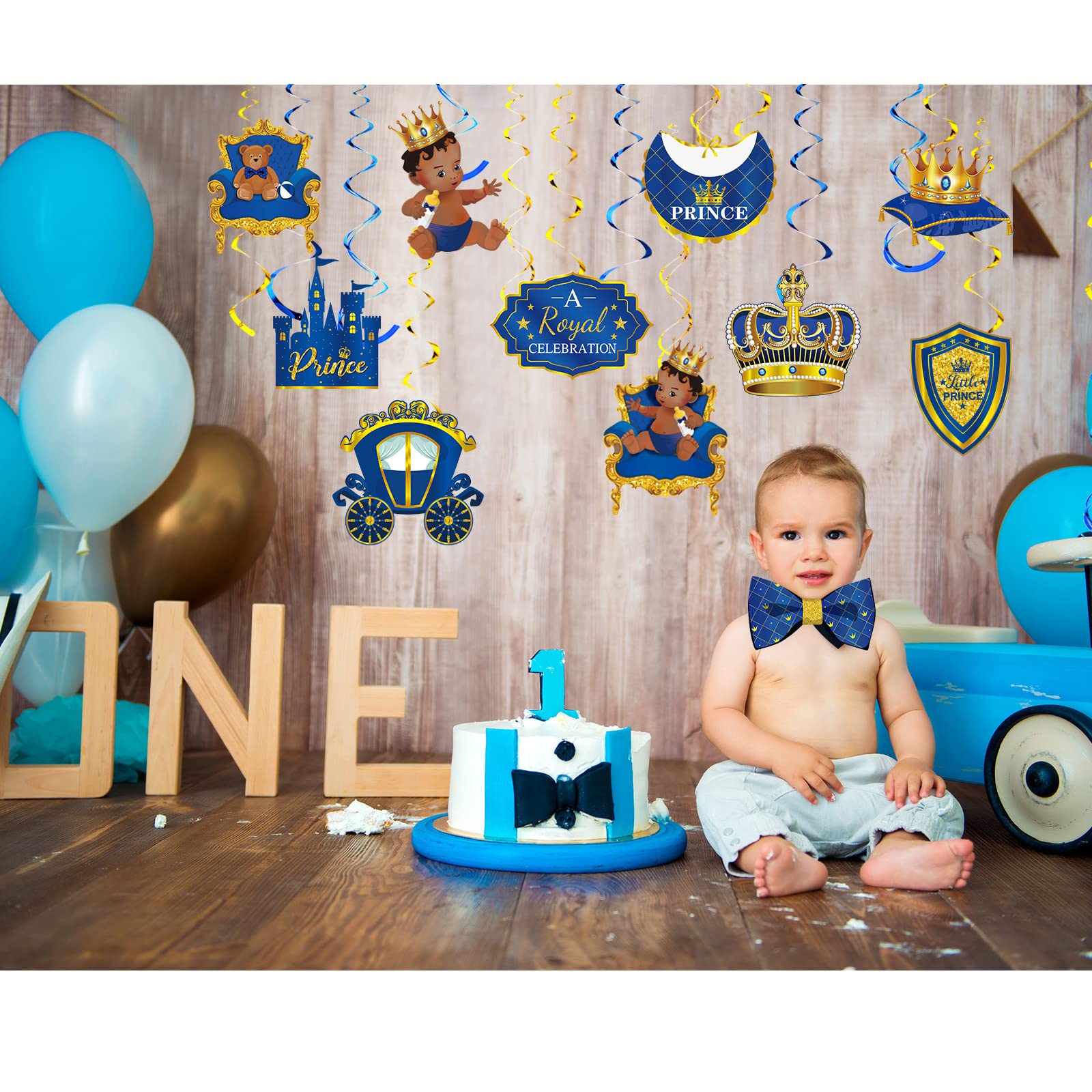 51 Pcs Royal Prince Party Hanging Swirl Decorations - Royal Blue Castle Crown Swirls for Baby Shower, Birthday & Themed Parties | Perfect for Boys' Prince-Themed Celebrations, Nursery Decor & Special Events