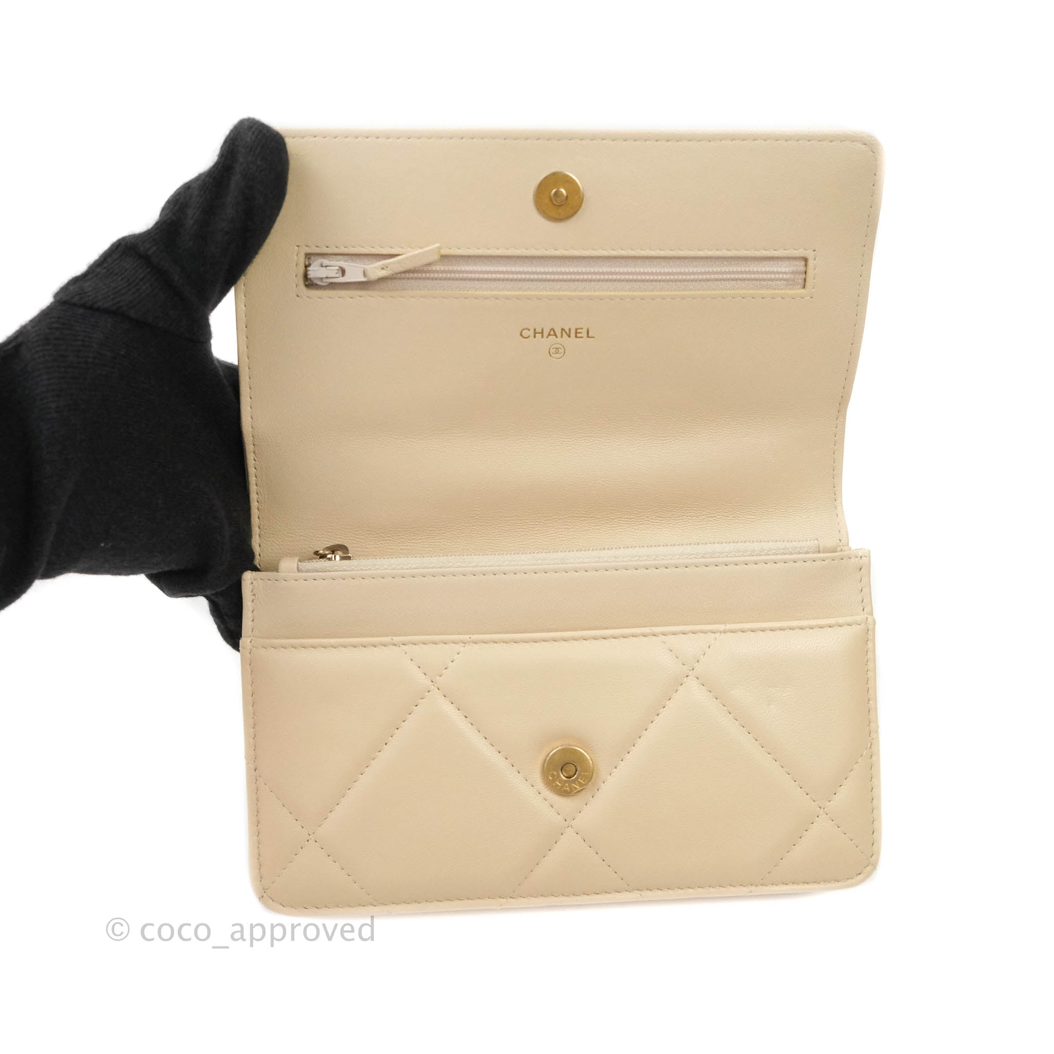 Chanel 19 Quilted Wallet on Chain WOC in Beige Goatskin with Mixed Hardware - Luxury Crossbody Bag for Women, Perfect for Evening Events & Daily Use