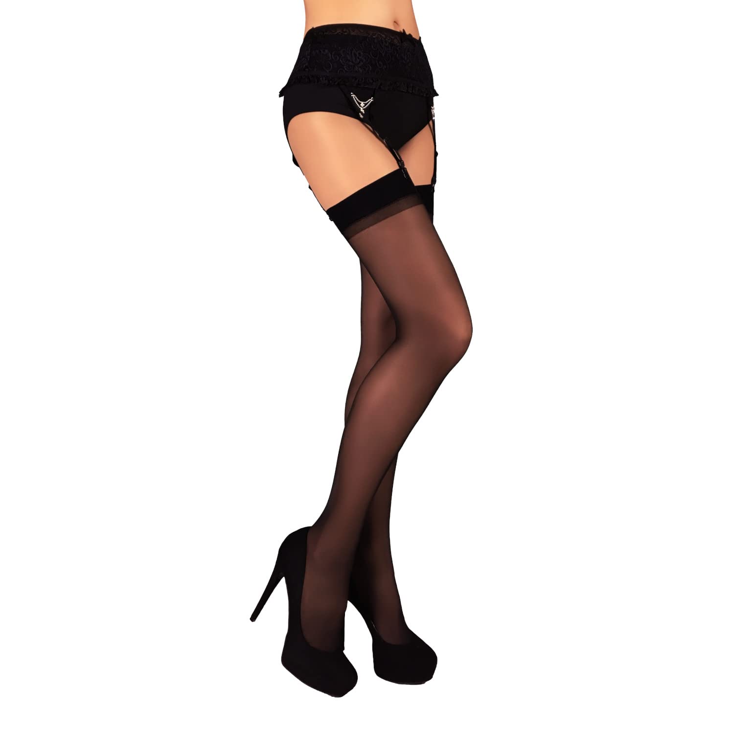 Mila Marutti Women's Sheer Thigh High Stockings for Garter Belts | Sexy Lingerie Tights - Made in EU | Perfect for Date Night, Bridal & Boudoir Photography