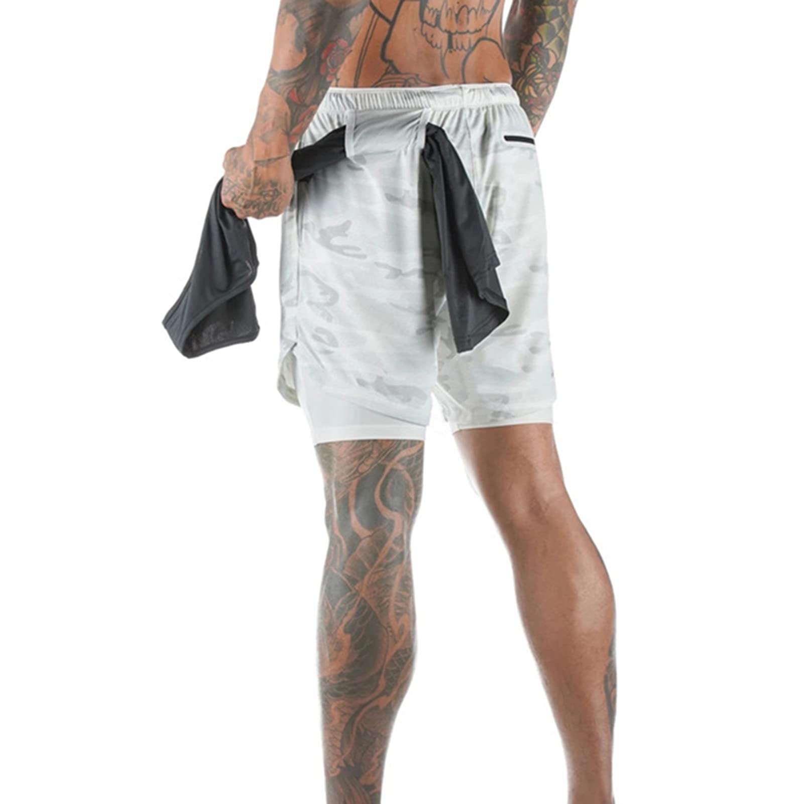 Smaani Men's 2-in-1 Running Shorts with Zipper Pockets - Quick Dry Workout & Gym Training Shorts for Jogging, Fitness, and Outdoor Activities