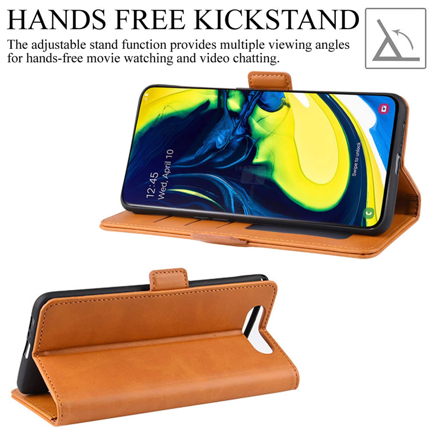 Samsung Galaxy A80 Wallet Case - PU Leather Flip Cover with Card Slots, Magnetic Closure & Viewing Stand | Shockproof Protective Phone Case for Samsung Galaxy A80 (Orange) | Perfect for Travel, Work & Daily Use