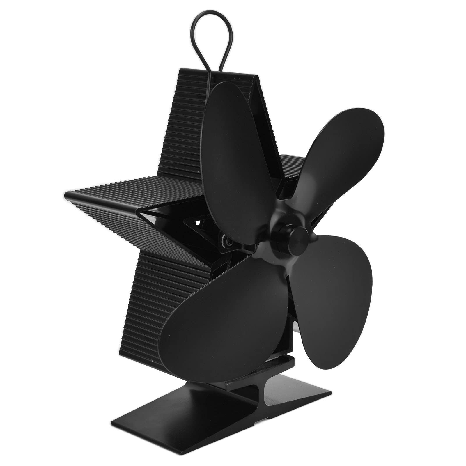 Black 4-Blade Wooden Fireplace Fan with Zinc Alloy Heat-Resistant Design - Indoor Living Room Home Decor for Cozy Winter Nights