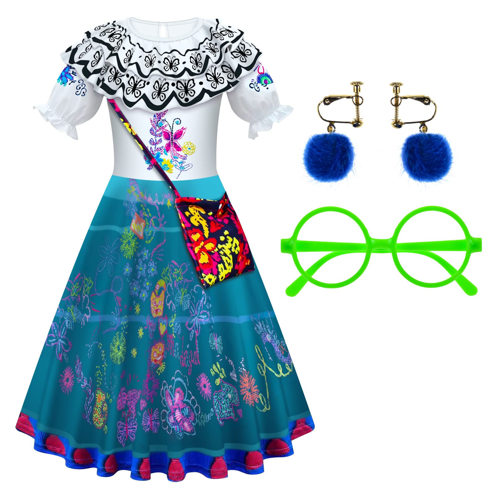 Encanto Isabela & Mirabel Princess Costume Dress for Girls - Disney Cosplay Halloween Outfit with Matching Bag | Perfect for Halloween, Birthday Parties & Dress-Up Play