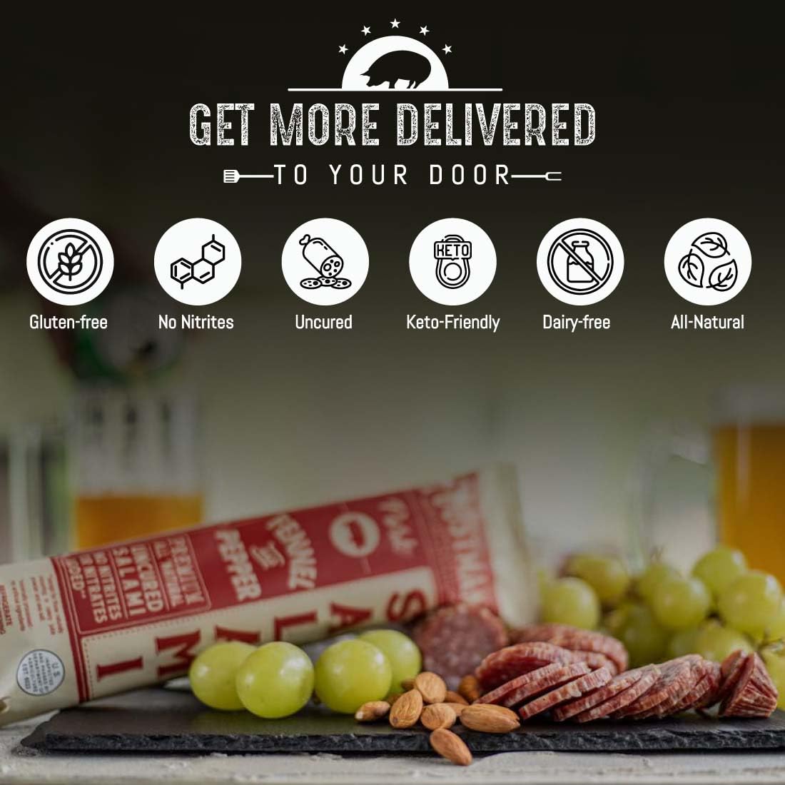 Foustman's Artisanal Salami - Fennel & Pepper Pork, Nitrate-Free, Naturally Cured, Gluten-Free, Dairy-Free, 8 Oz Sticks | Perfect for Charcuterie Boards, Snacking & Gourmet Gifts
