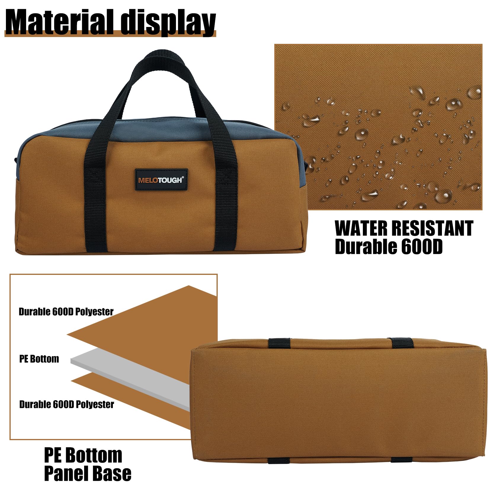 Durable 14-Inch Tan Canvas Tool Tote Bag with Zipper - Includes 2 Medium Tool Organizer Pouches for Electricians, Plumbers, HVAC Technicians & DIY Projects - Perfect for Job Sites, Home Repairs & Workshop Organization